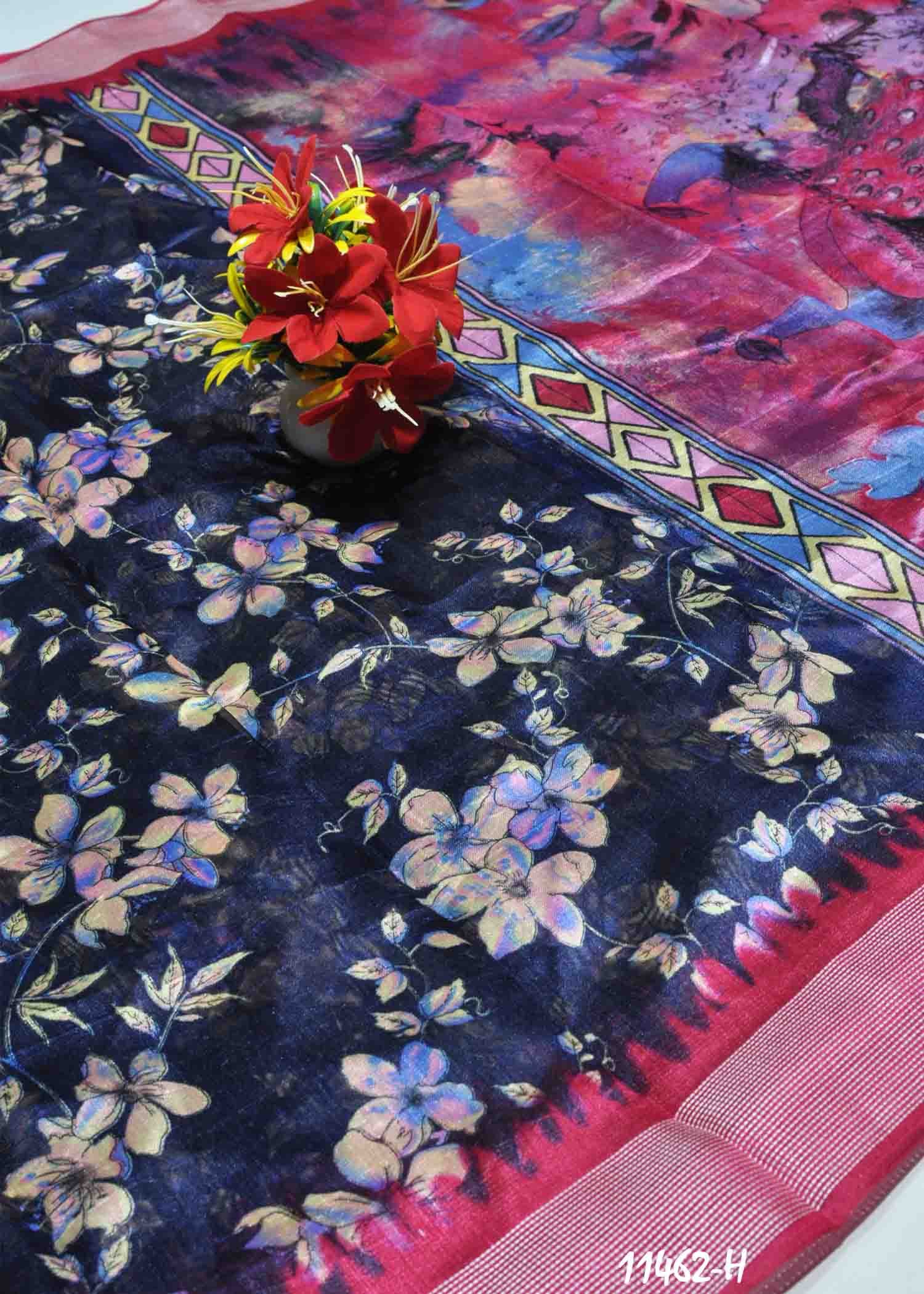 Akira -11462-H NavyBlue Color Mixed Cotton Saree CM1316231 (LR6C)