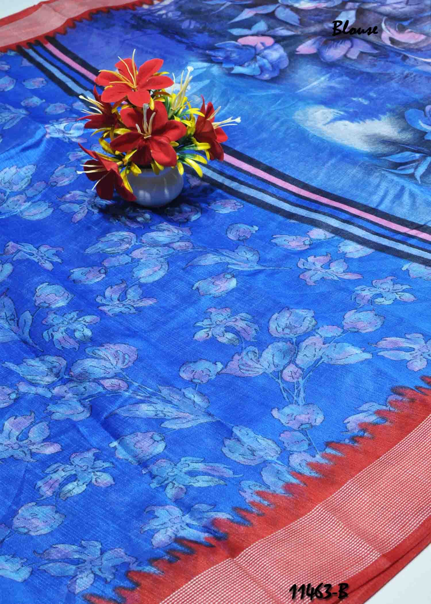 Athulya -11463-B Blue Color Mixed Cotton Saree CM1316231 (LR6C)