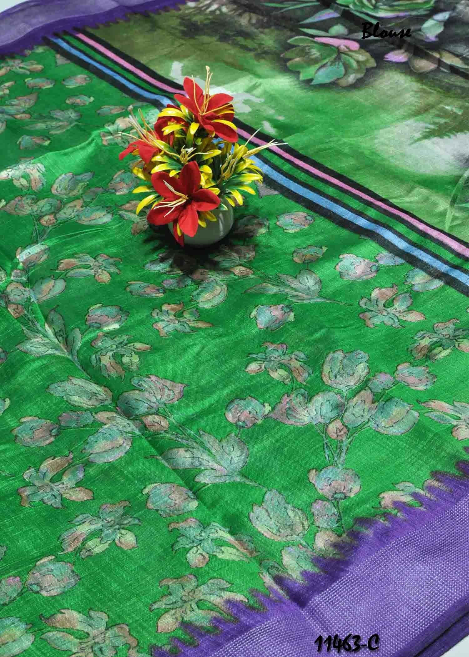 Athulya -11463-C Green Color Mixed Cotton Saree CM1316231 (LR6C)