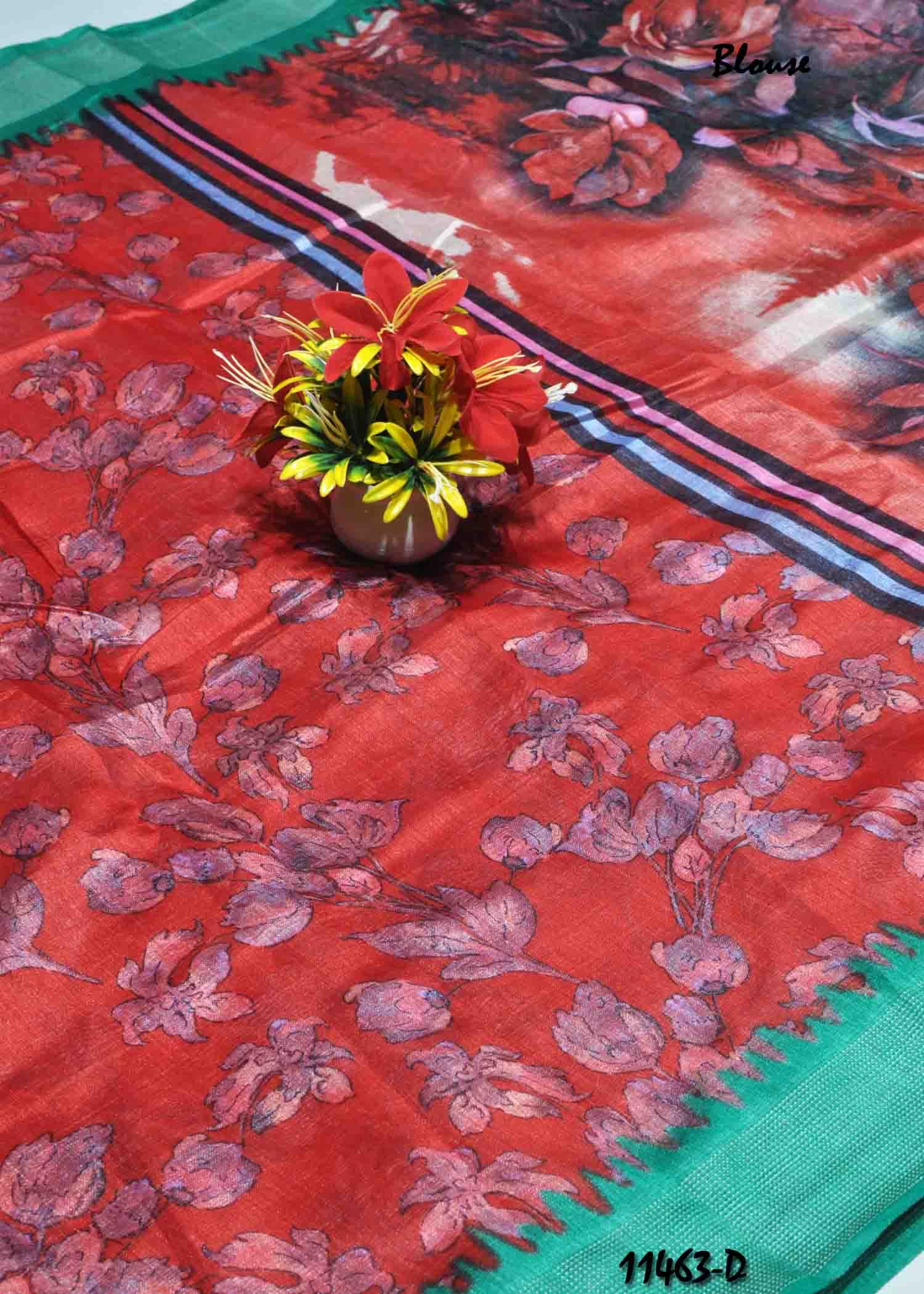 Athulya -11463-D Red Color Mixed Cotton Saree CM1316231 (LR6C)