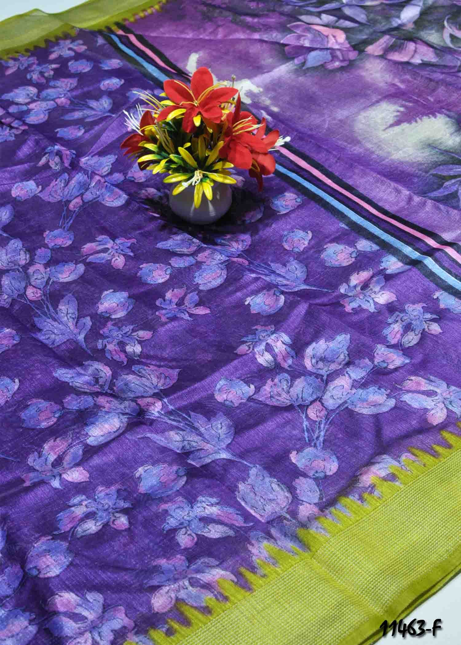 Athulya -11463-F Violet Color Mixed Cotton Saree CM1316231 (LR6C)
