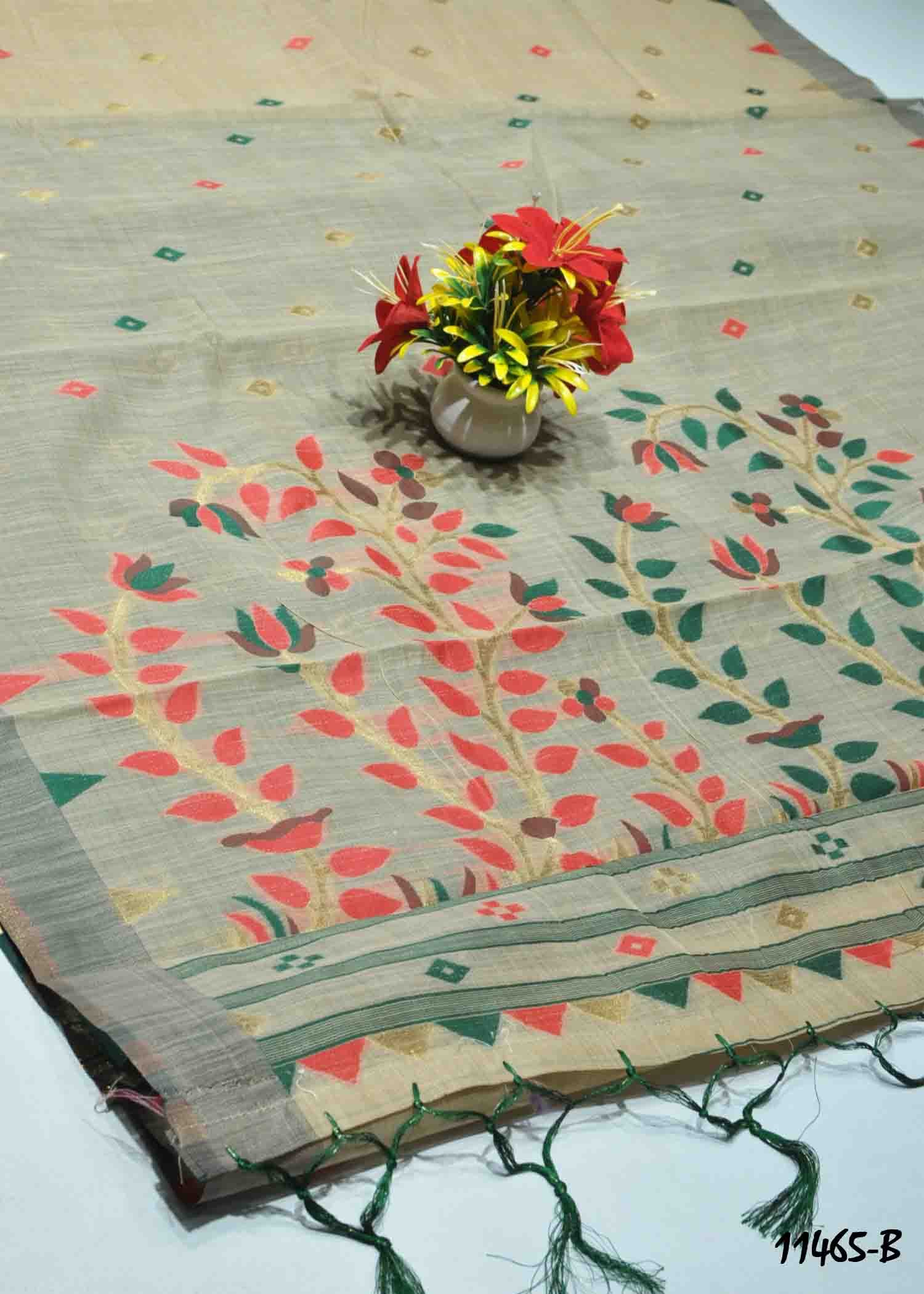 Riwazo - 11465-B Tan Color Anokhi Weave Fancy Cotton Saree CM1306301 (LR6B)