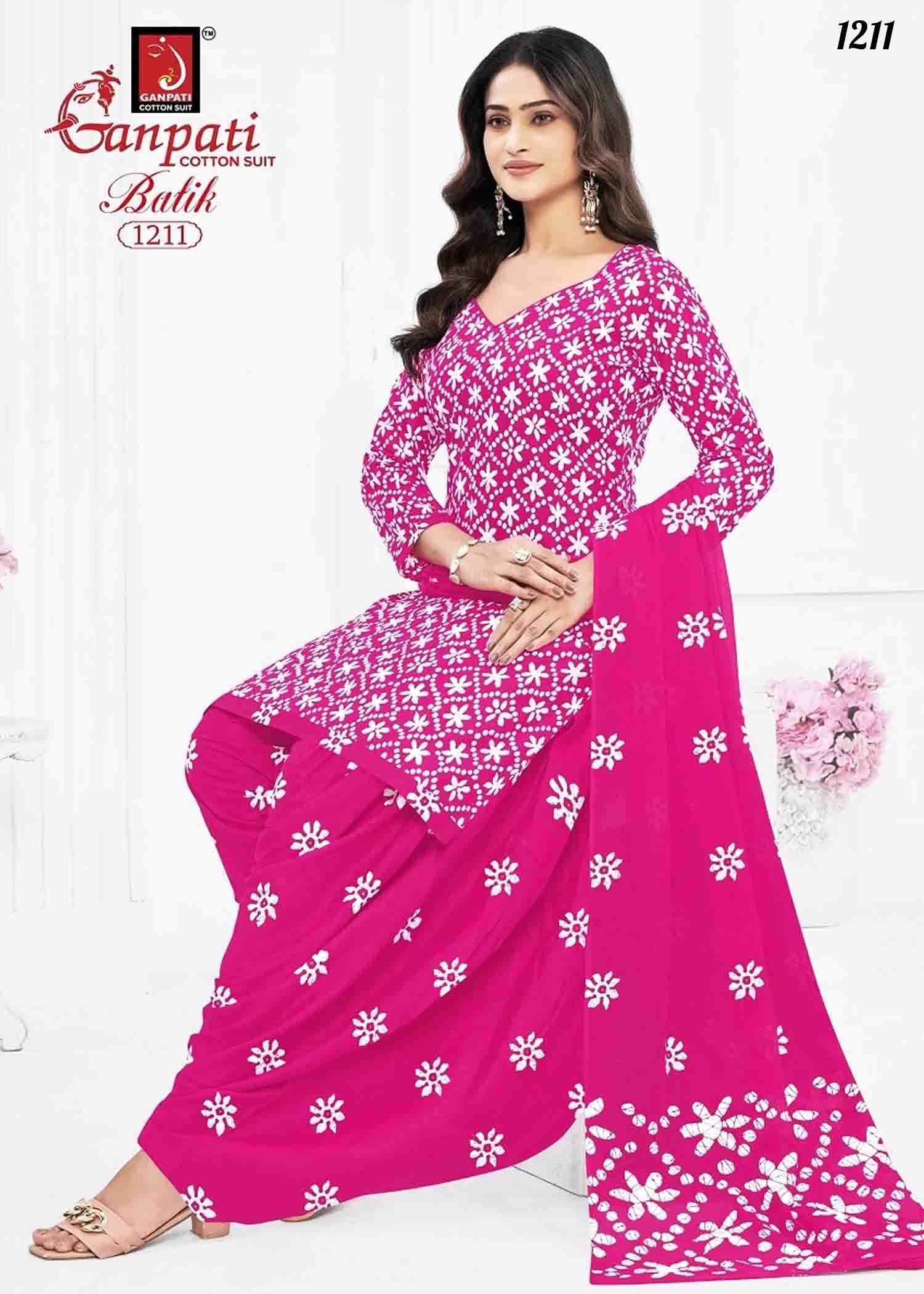 Ganpati Batik Vol-12 - 1211 DarkPink Color Batik Cotton Salwar Material CM1317775 (LR1E)