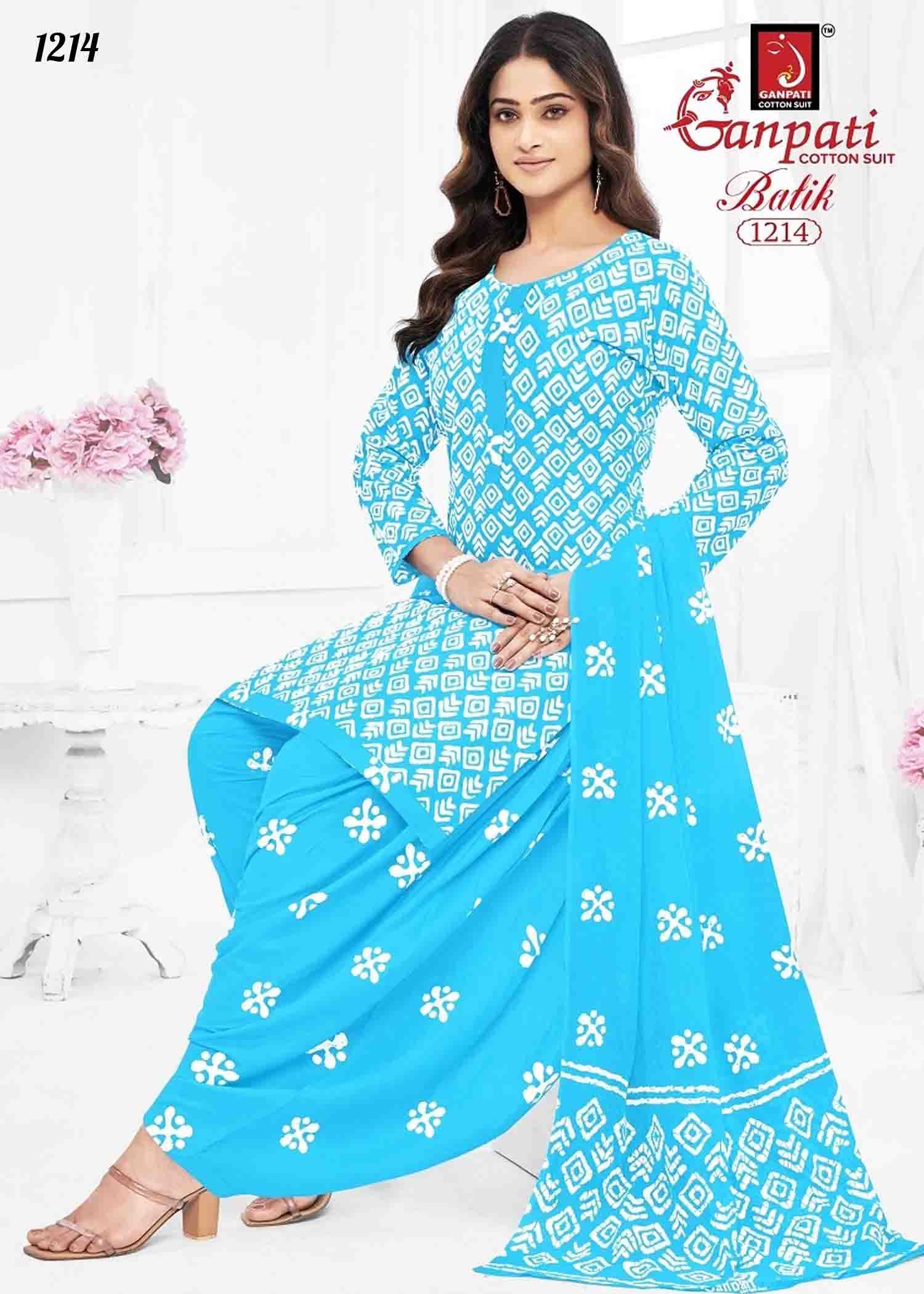 Ganpati Batik Vol-12 - 1214 SkyBlue Color Batik Cotton Salwar Material CM1317775 (LR1E)