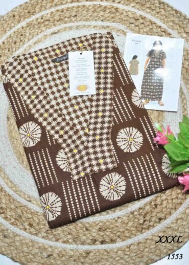 Iraivi -1553  [XXXL]  Brown Color (Pranjul Brand) Cotton Readymade Pocket Nighty CM1313899 (LR2B)