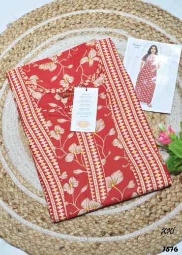 Nesa -1576  [XXL]  Red Color (Pranjul Brand) Cotton Readymade Pocket Nighty CM1300265 (LR2C)
