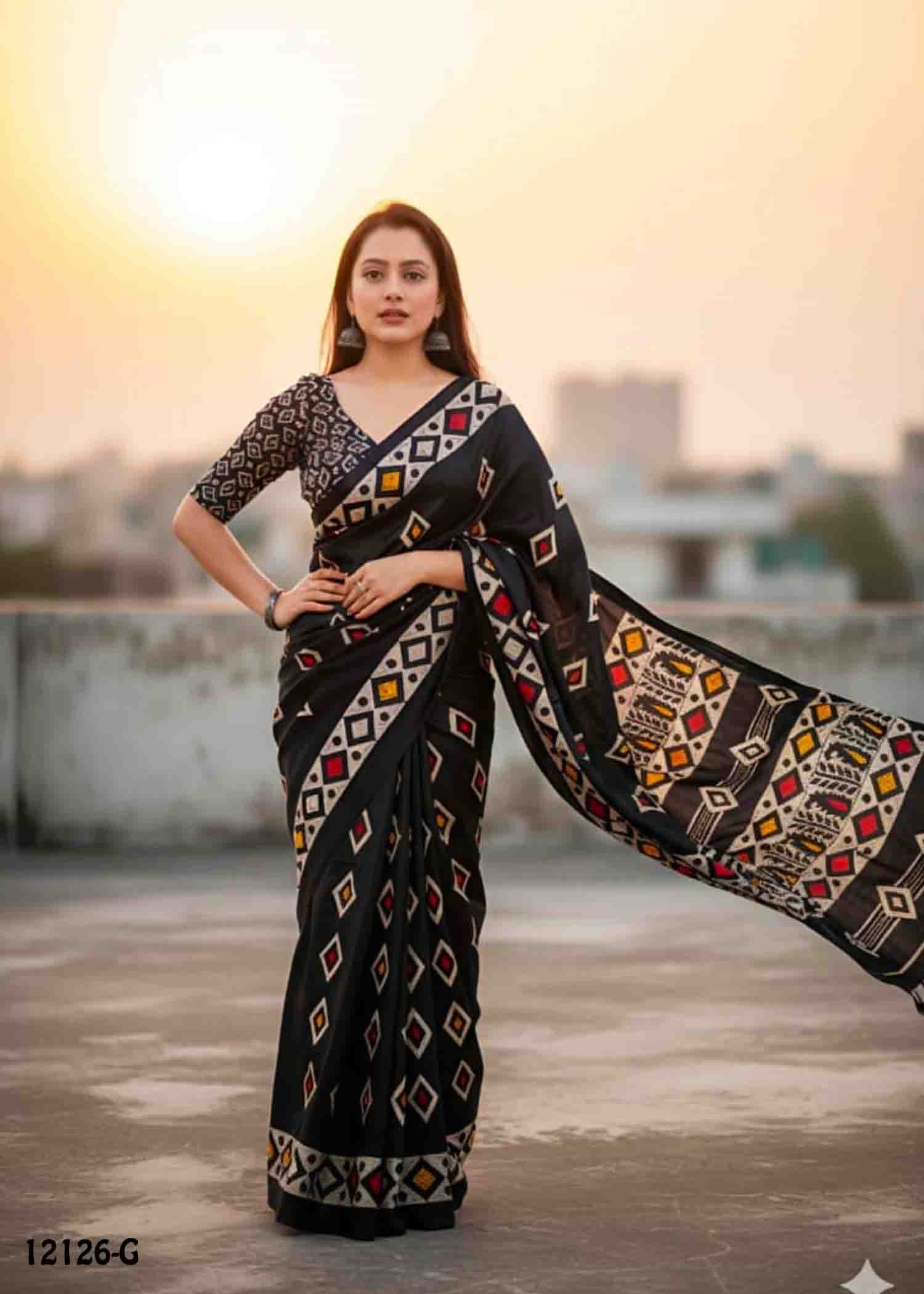 Monalisa - 12126-G Black Trendy Linen Cotton Saree CM1329525 (LR5C)