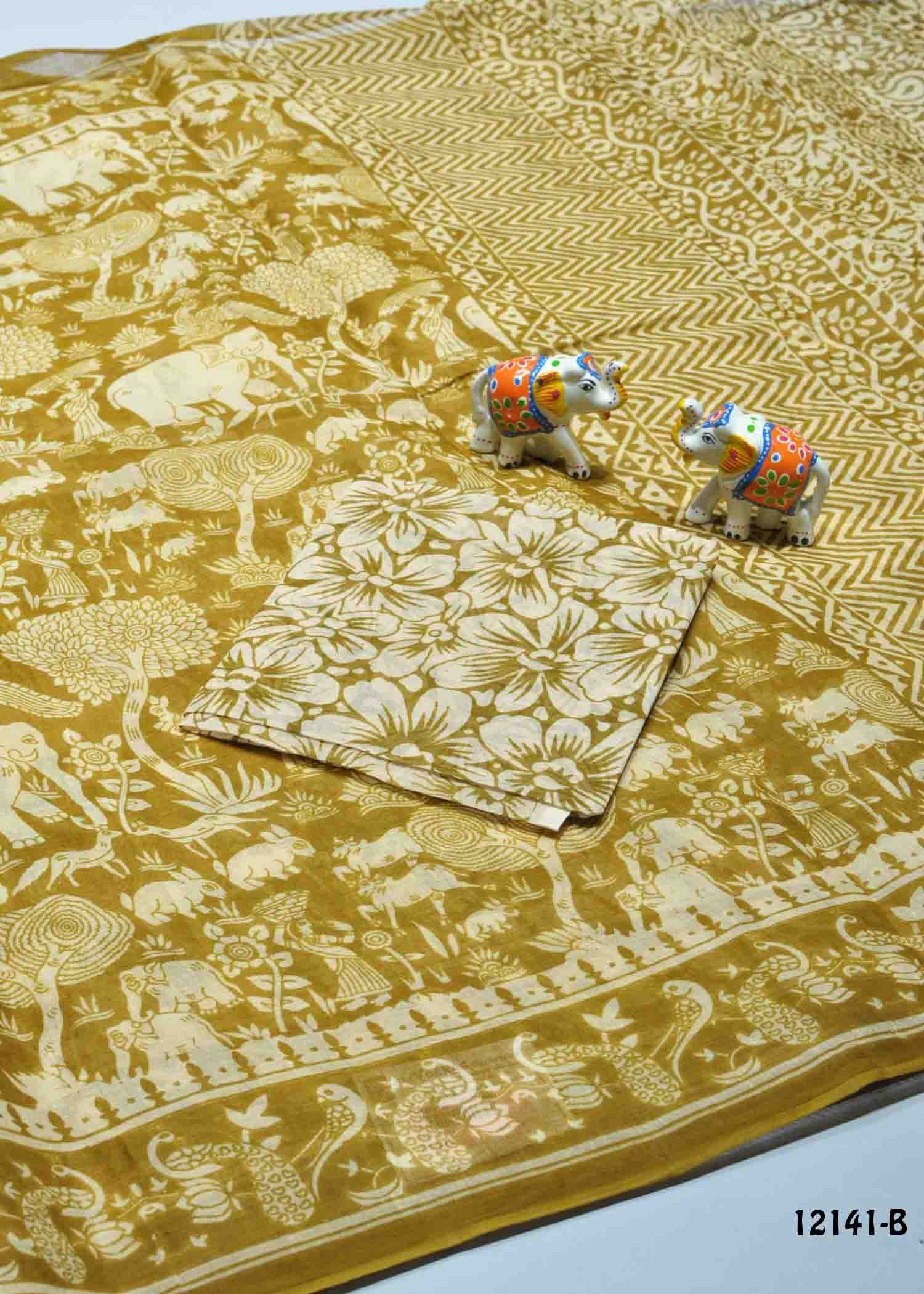 Dakshaja - 12141-B Mustard Soft Pure Cotton Saree CM1327230 (LR4C)