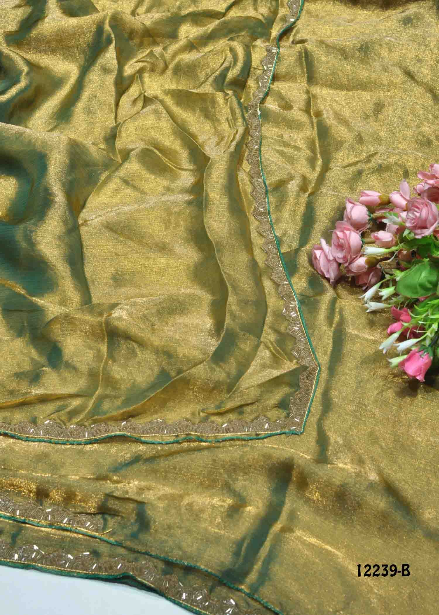 Deepti - 12239-B PickleGreen Color Beautiful Plain Space Silk Saree CM1300859 (RR8C)