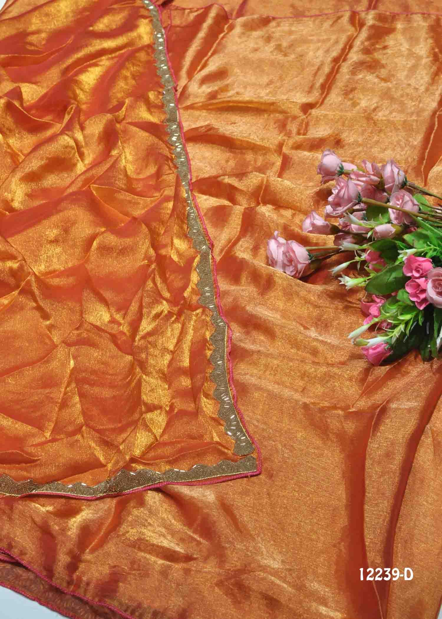 Deepti - 12239-D OchreBrown Color Beautiful Plain Space Silk Saree CM1300859 (RR8C)