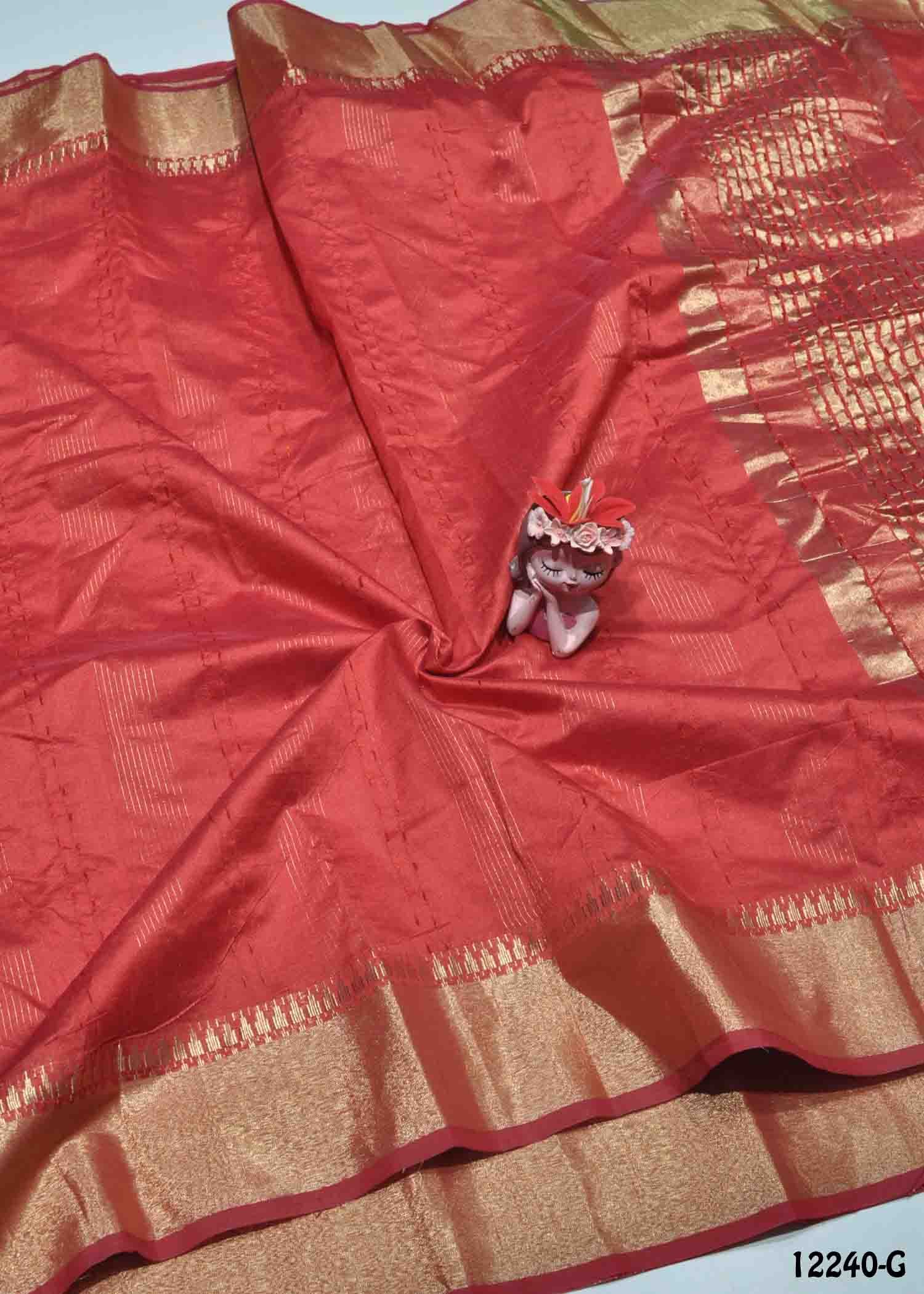 Ezhil -12240-G BrightRed Color Simply Mixed Cotton Saree CM1321934 (RR1D)