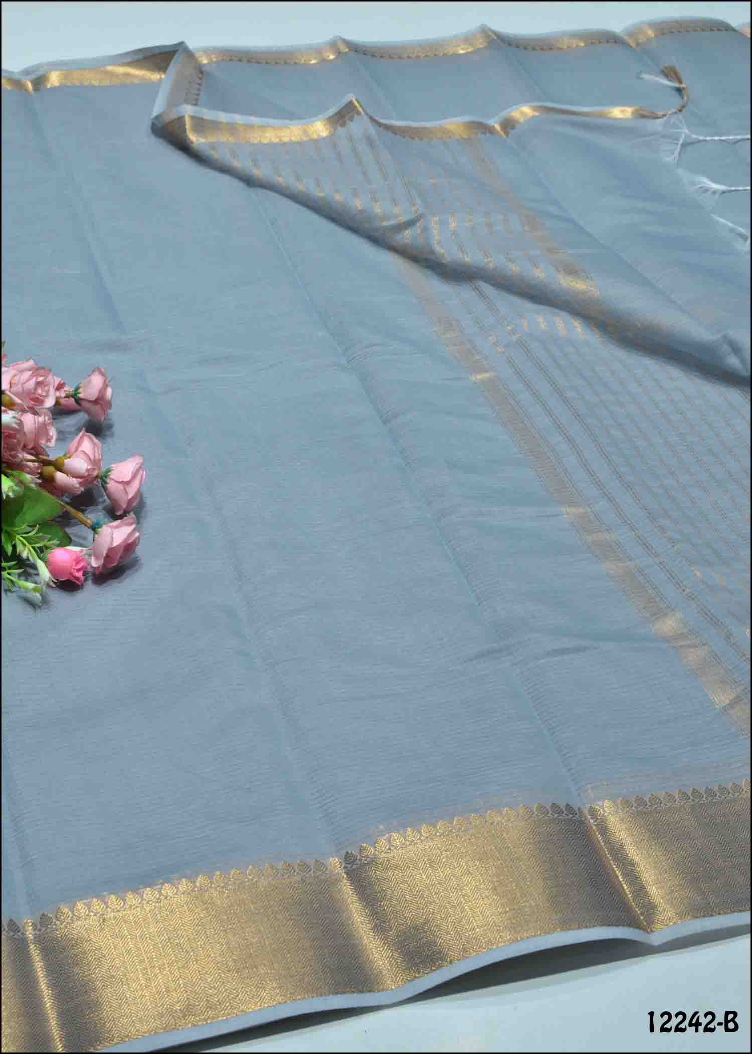 Nirosa -12242-B Grey Color Simply Mixed Cotton Saree CM1317919 (RR6C)