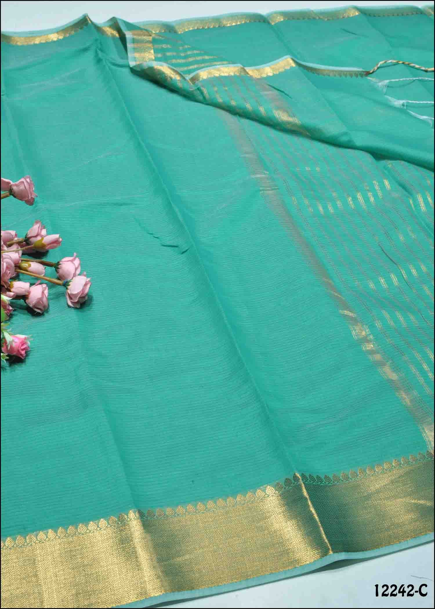 Nirosa -12242-C Persian Green Color Simply Mixed Cotton Saree CM1317919 (RR6C)