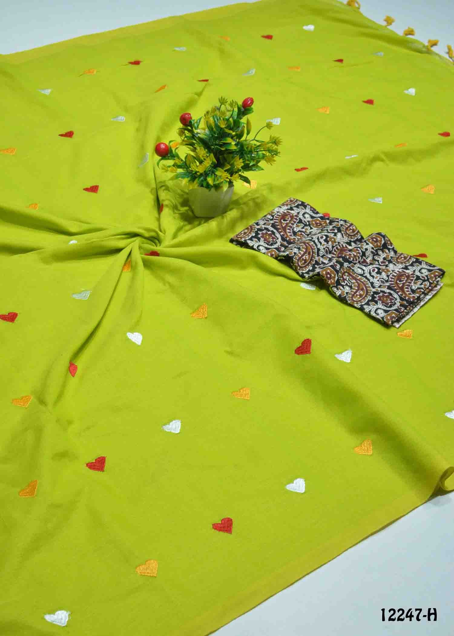 Anjitha -12247-H TeaGreen Color Handloom Cotton Saree CM1323677 (RR4D)