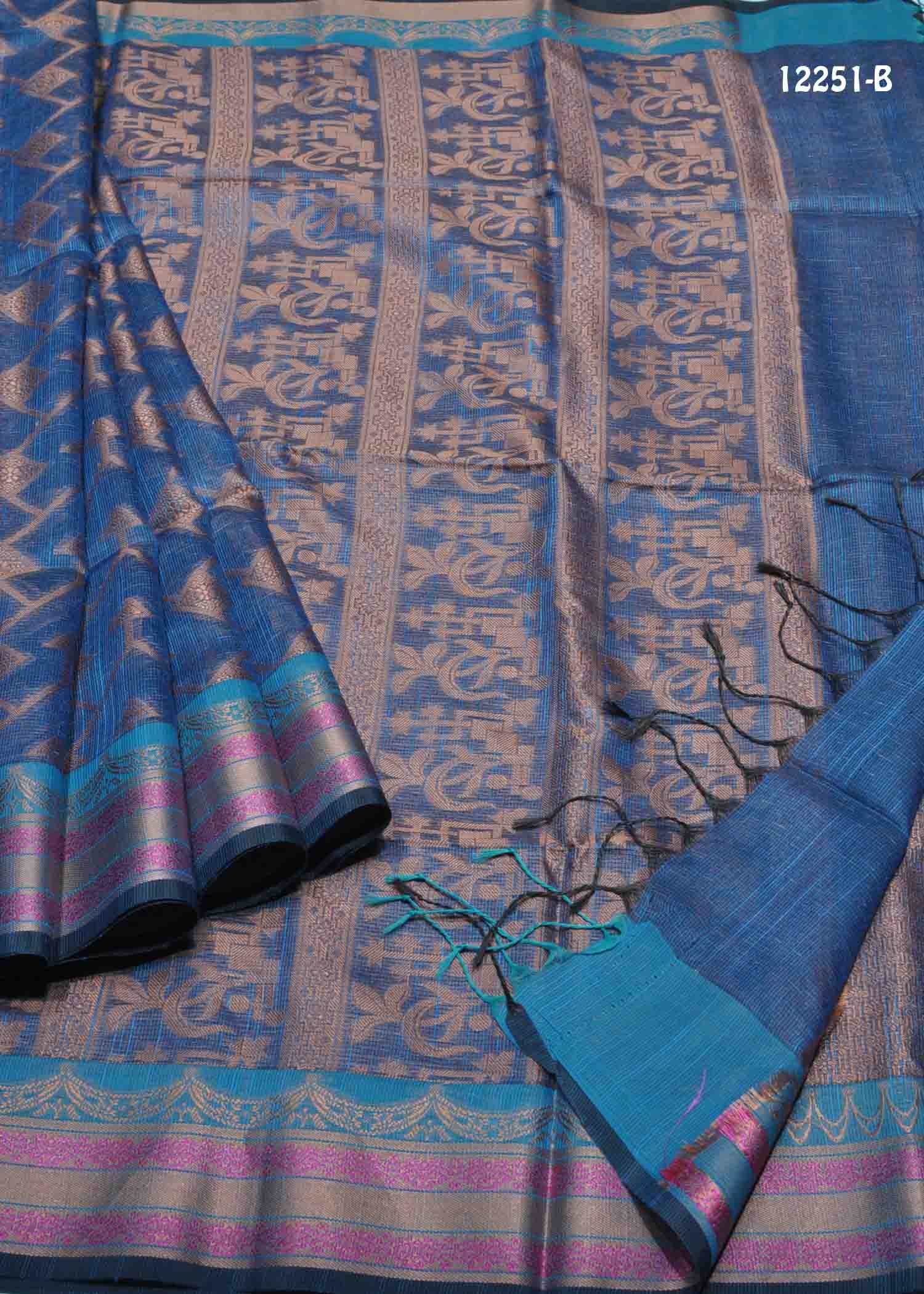 Rishivani - 12251-B PeacockBlue Color Excellent Cora Silk Saree CM1323251 (RR1E)