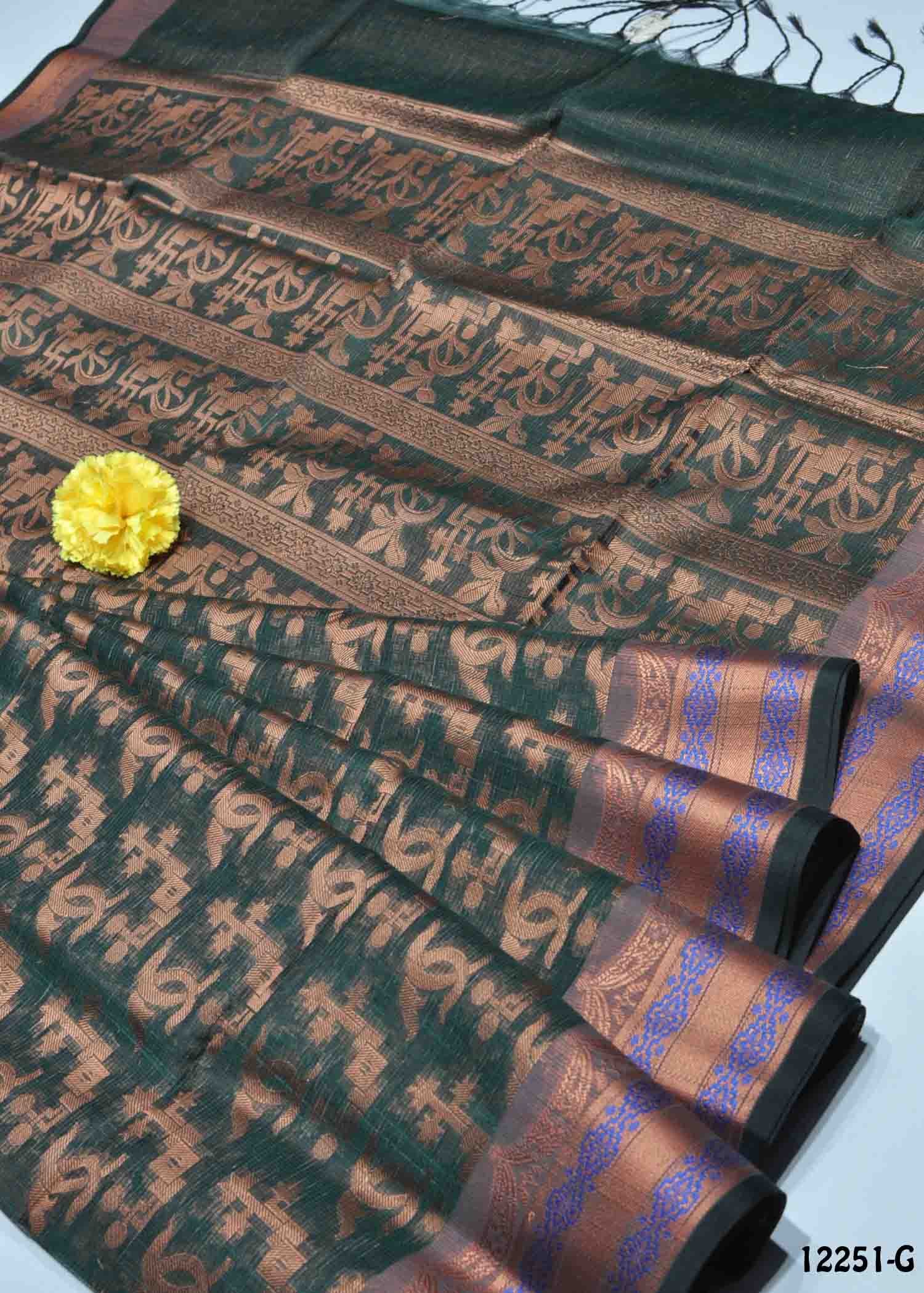 Rishivani - 12251-G DarkGreen Color Excellent Cora Silk Saree CM1323251 (RR1E)