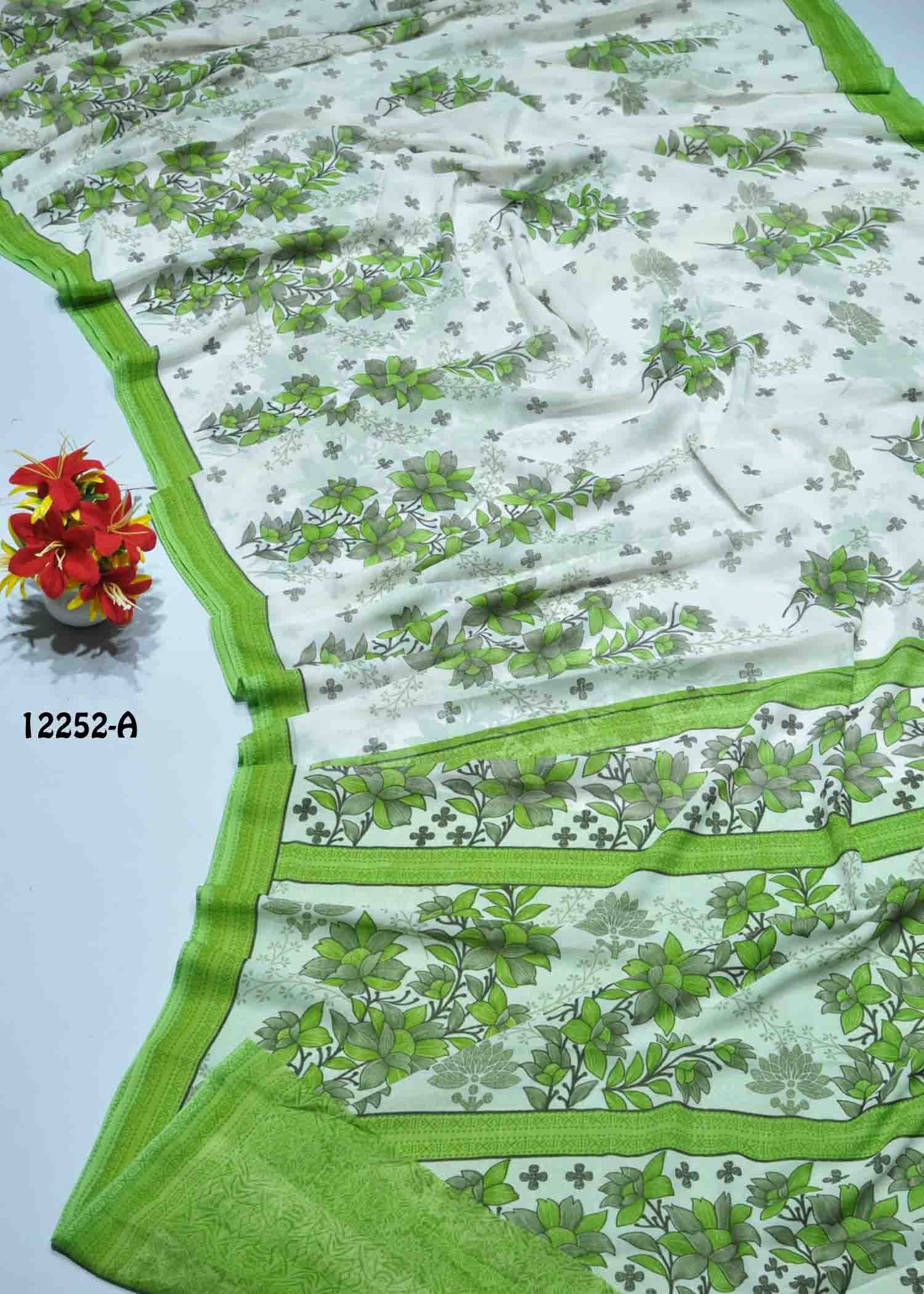 Amudha -12252-A White With Green Color Simply Soft Synthetic Saree CM1312504 (RR9B)