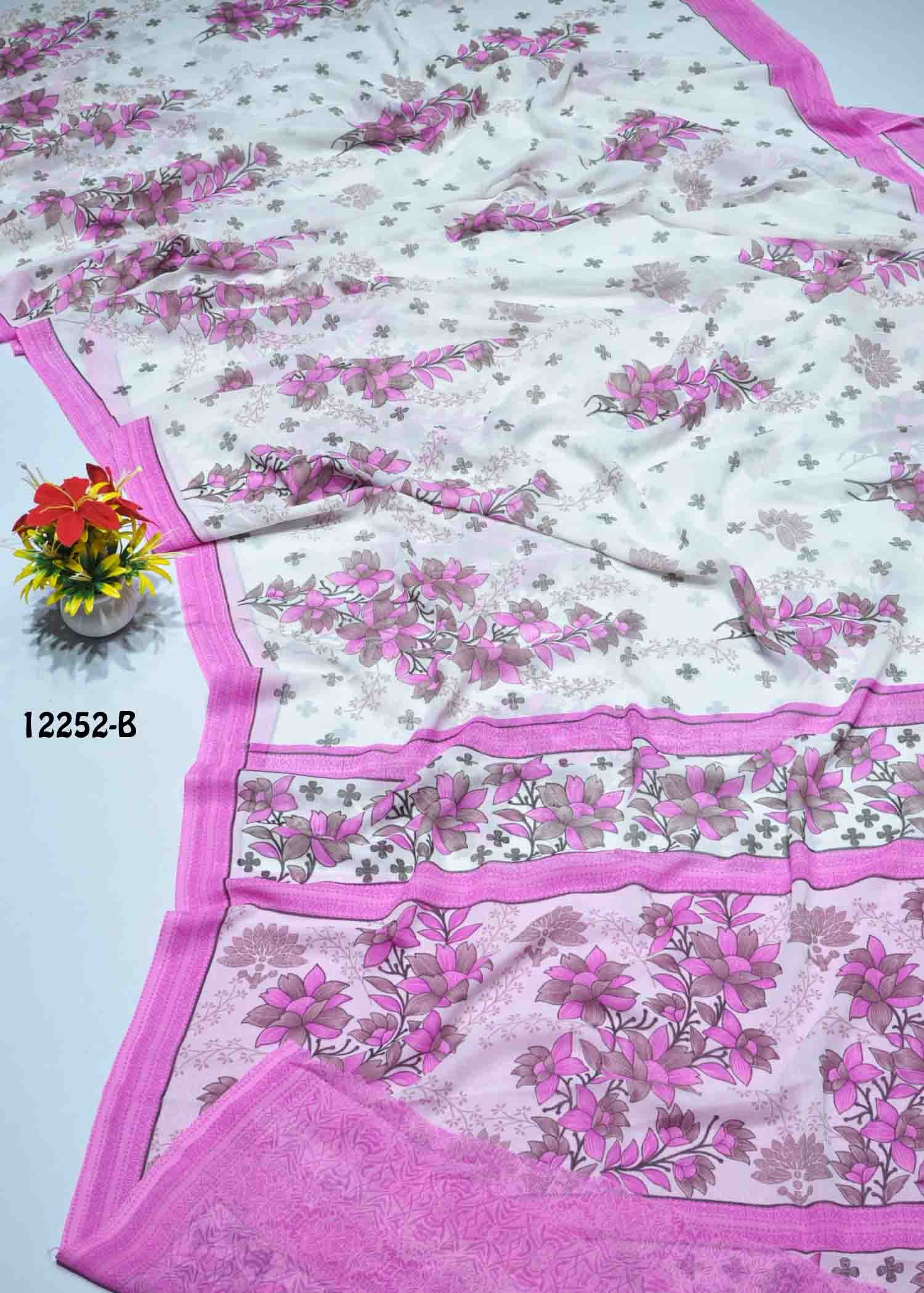 Amudha -12252-B White With Pink Color Simply Soft Synthetic Saree CM1312504 (RR9B)
