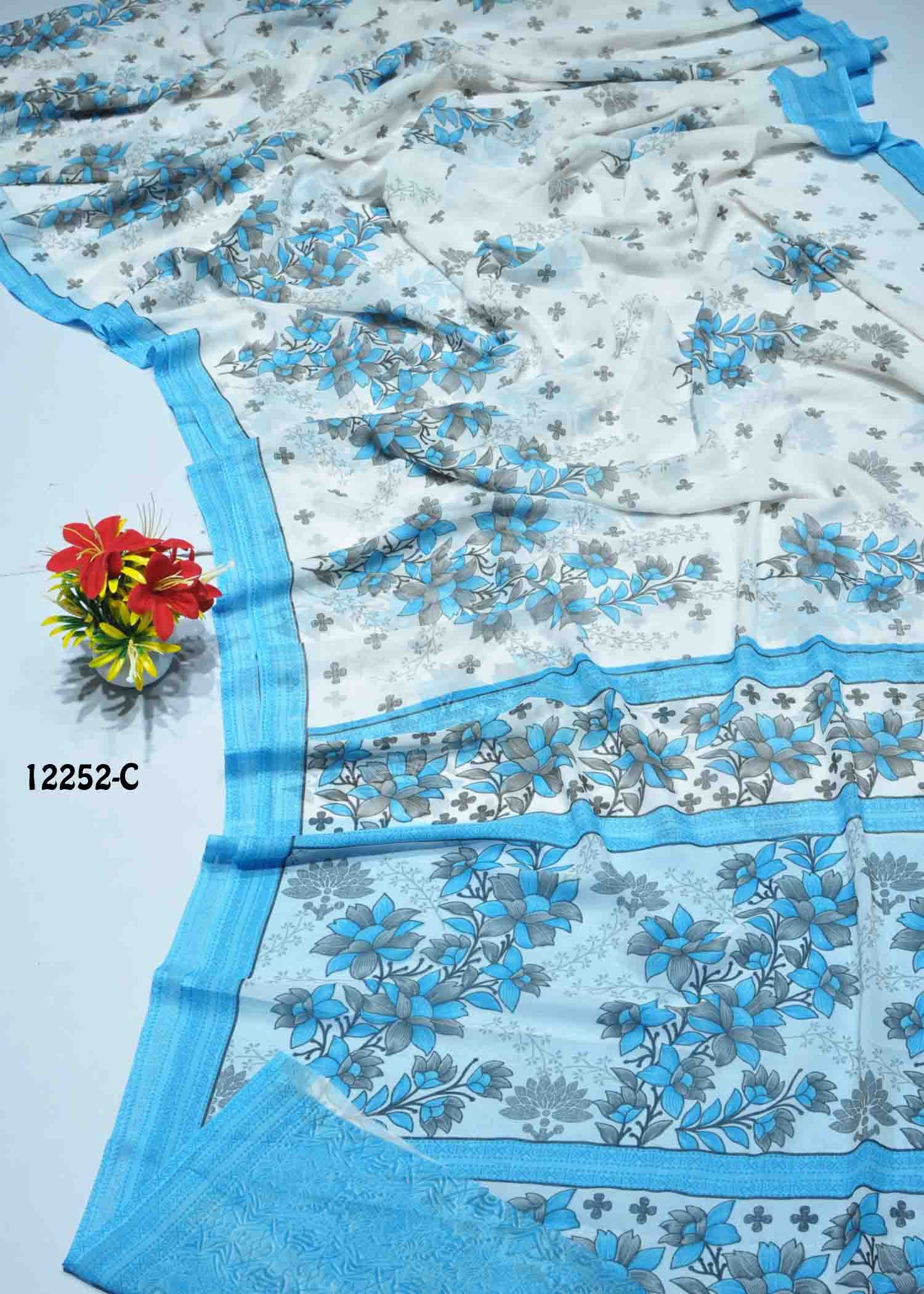 Amudha -12252-C White With Skyblue Color Simply Soft Synthetic Saree CM1312504 (RR9B)