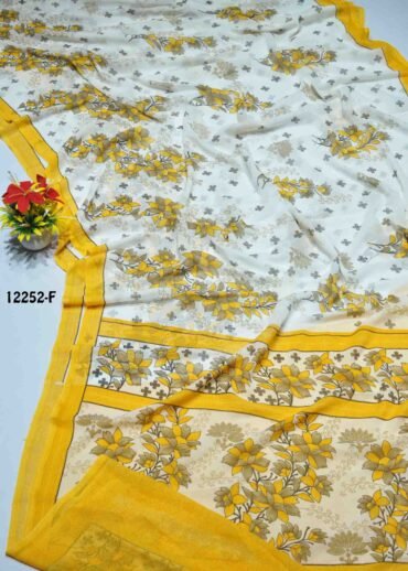 Amudha -12252-F  White With Yellow Color Simply Soft Synthetic Saree CM1312504 (RR9B)