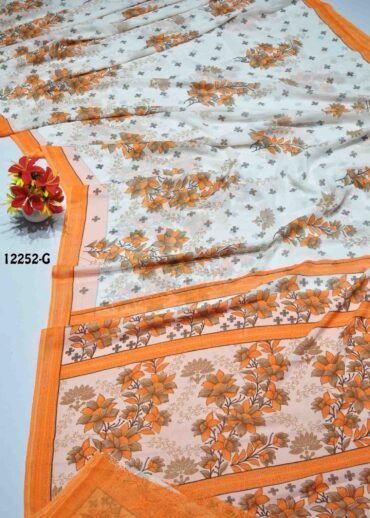 Amudha -12252-G  White With Orange Color Simply Soft Synthetic Saree CM1312504 (RR9B)