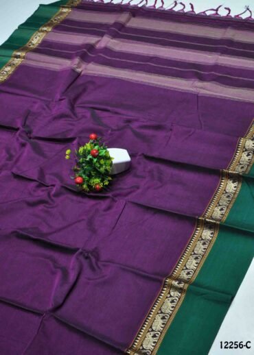 Agaligai - 12256-C  EggPlant Purple Color Traditional Wear Plain Chettinad Cotton Saree CM1322835 (RR12B)