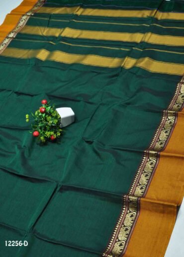 Agaligai - 12256-D  BottleGreen Color Traditional Wear Plain Chettinad Cotton Saree CM1322835 (RR12B)