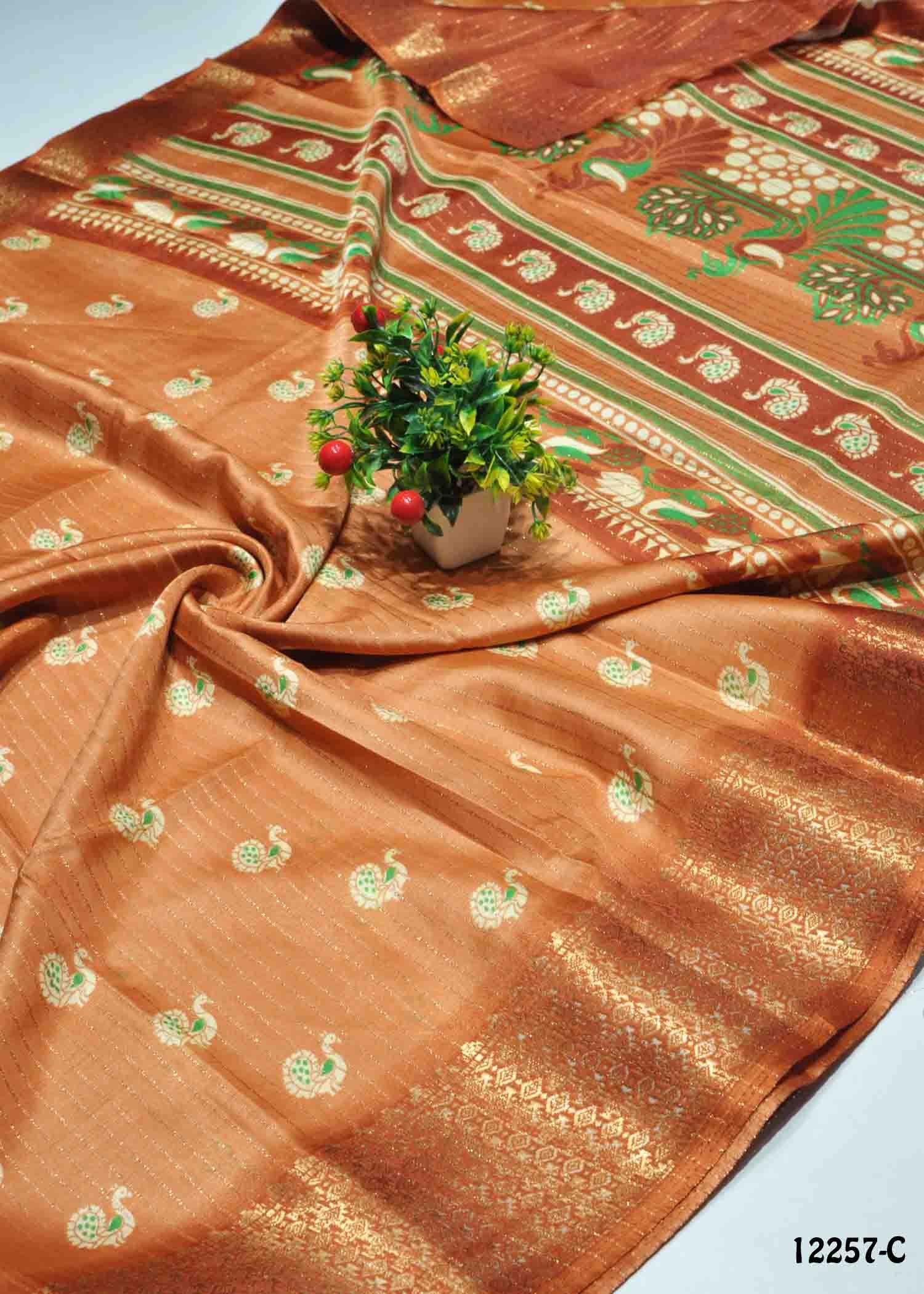 Asleshika - 12257-C LightBrown Color Trendy Dola Silk Saree CM1316755 (RR6E)