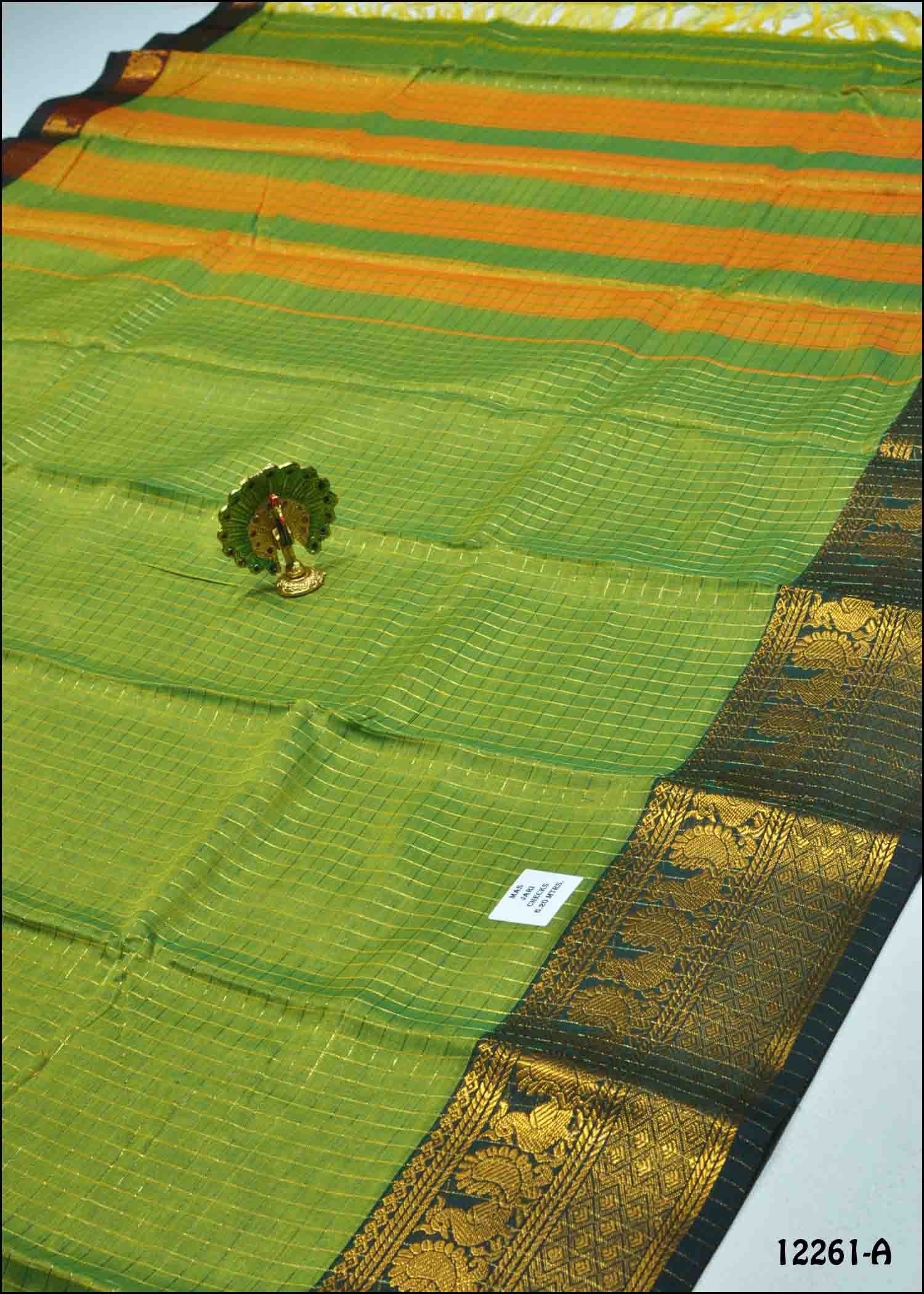 Deerthana - 12261-A FernGreen Color Checked Chettinad Cotton Saree CM1320836 (RR12B)