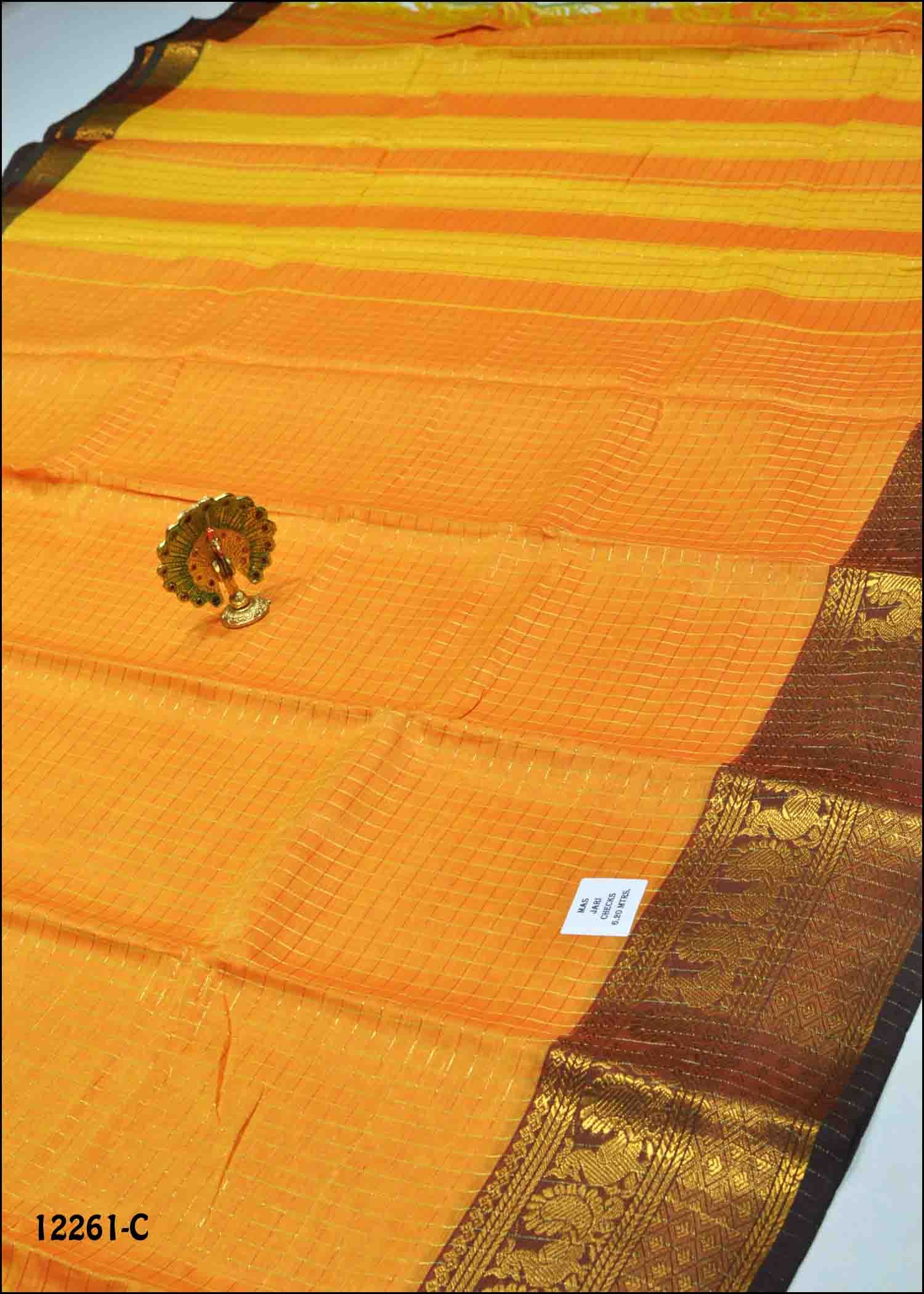 Deerthana - 12261-C BrightYellow Color Checked Chettinad Cotton Saree CM1320836 (RR12B)