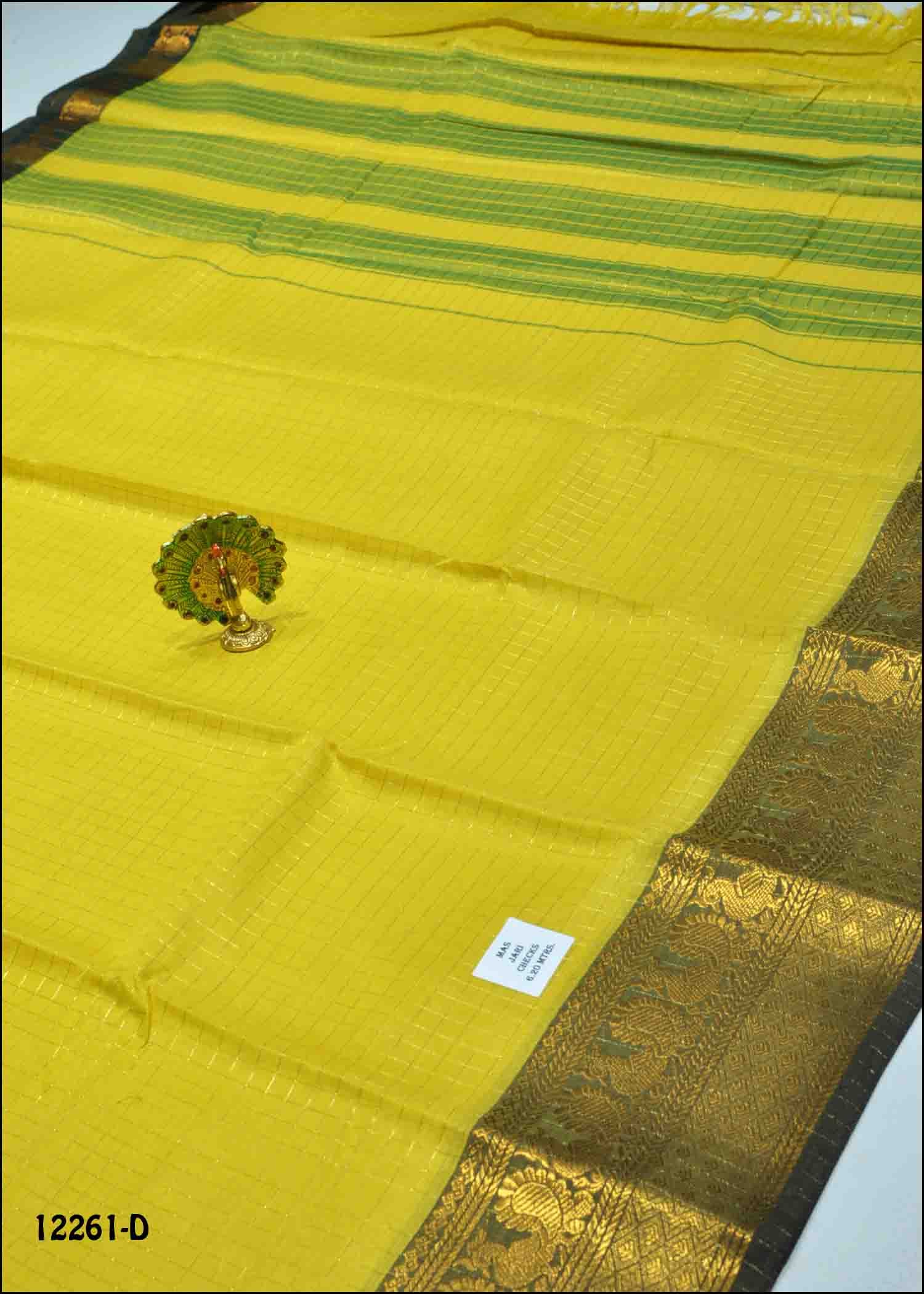 Deerthana - 12261-D LemonGreen Color Checked Chettinad Cotton Saree CM1320836 (RR12B)