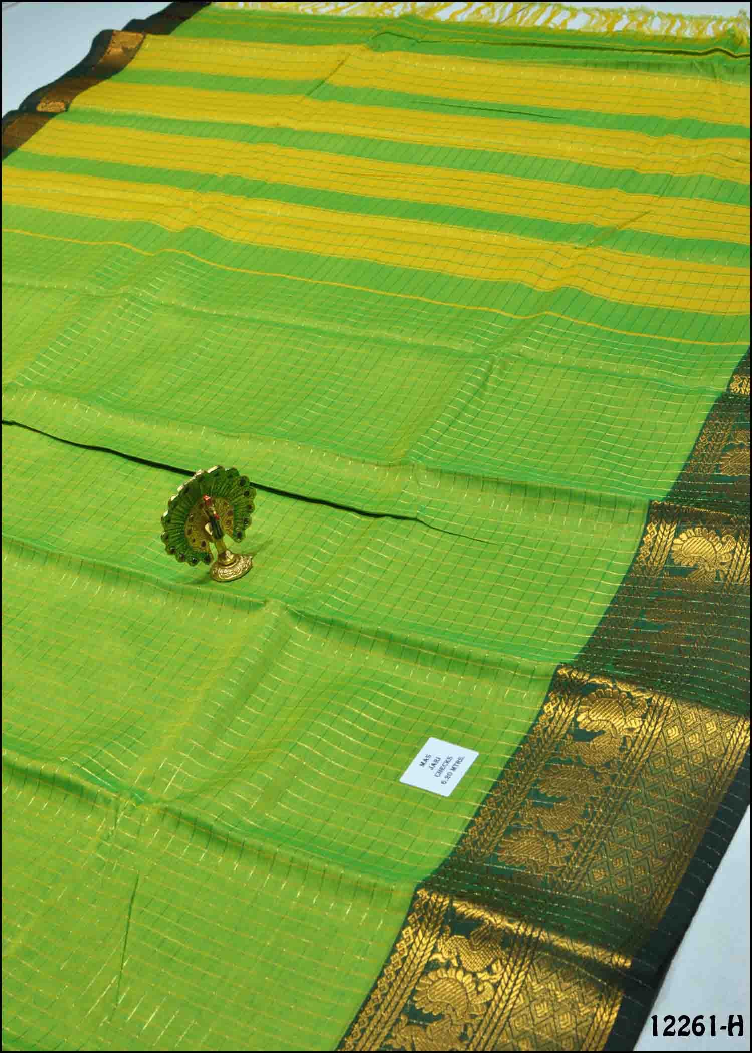 Deerthana - 12261-H PeaGreen Color Checked Chettinad Cotton Saree CM1320836 (RR12B)