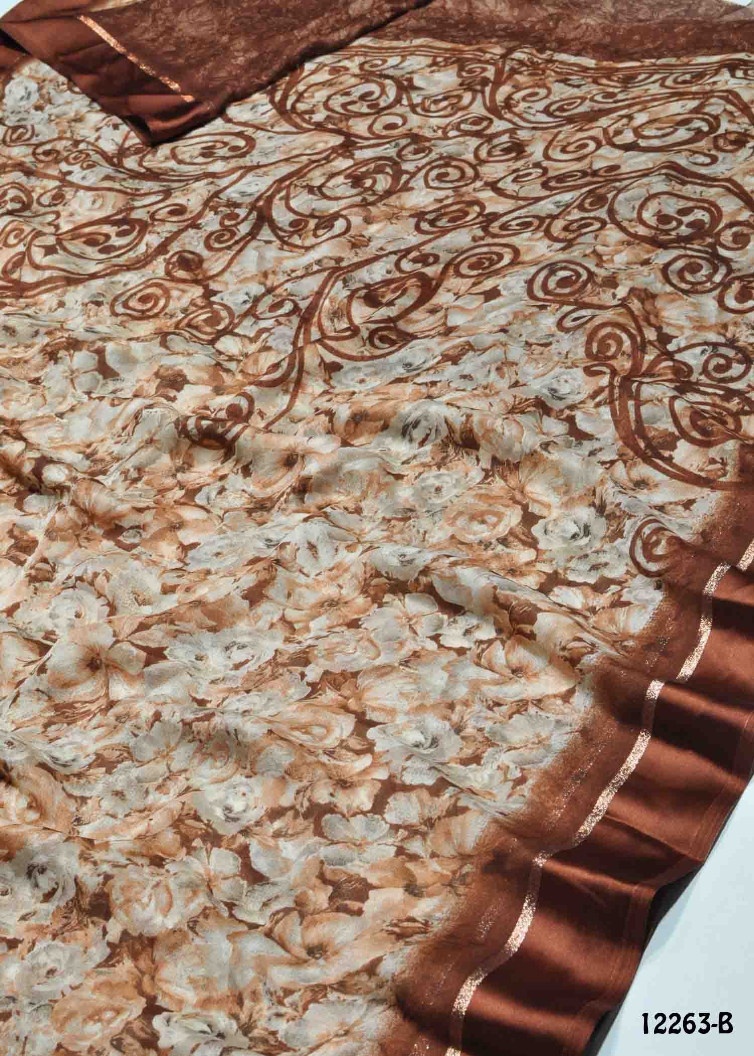 Dhanya -12263-B Brown Color New Arrival Moss Chiffon Saree CM1322207 (RR9E)