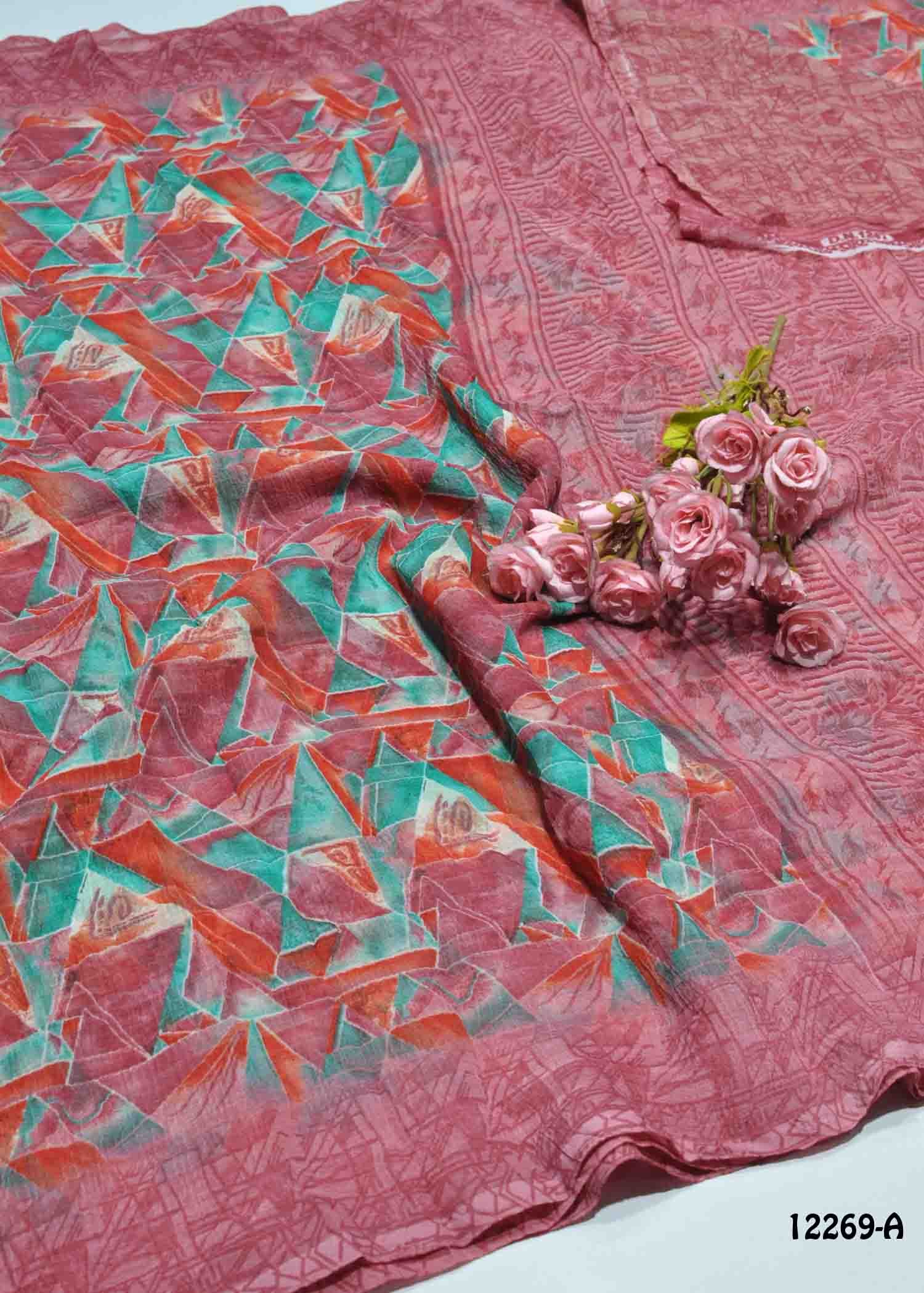 Rakshitha -12269-A HibiscusRed Color New Arrival Marble Chiffon Saree CM1324812 (RR8E)