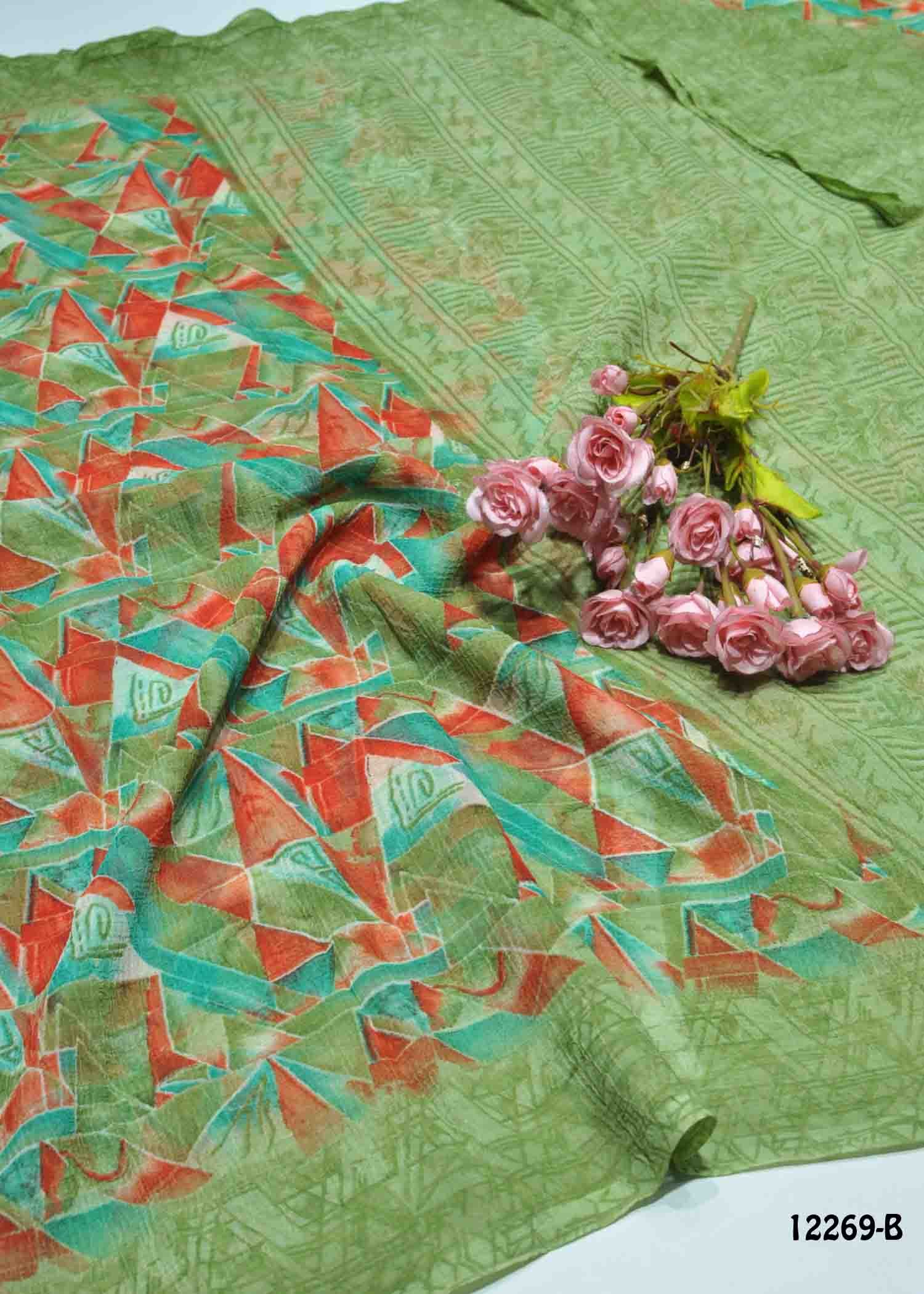 Rakshitha -12269-B Green Color New Arrival Marble Chiffon Saree CM1324812 (RR8E)