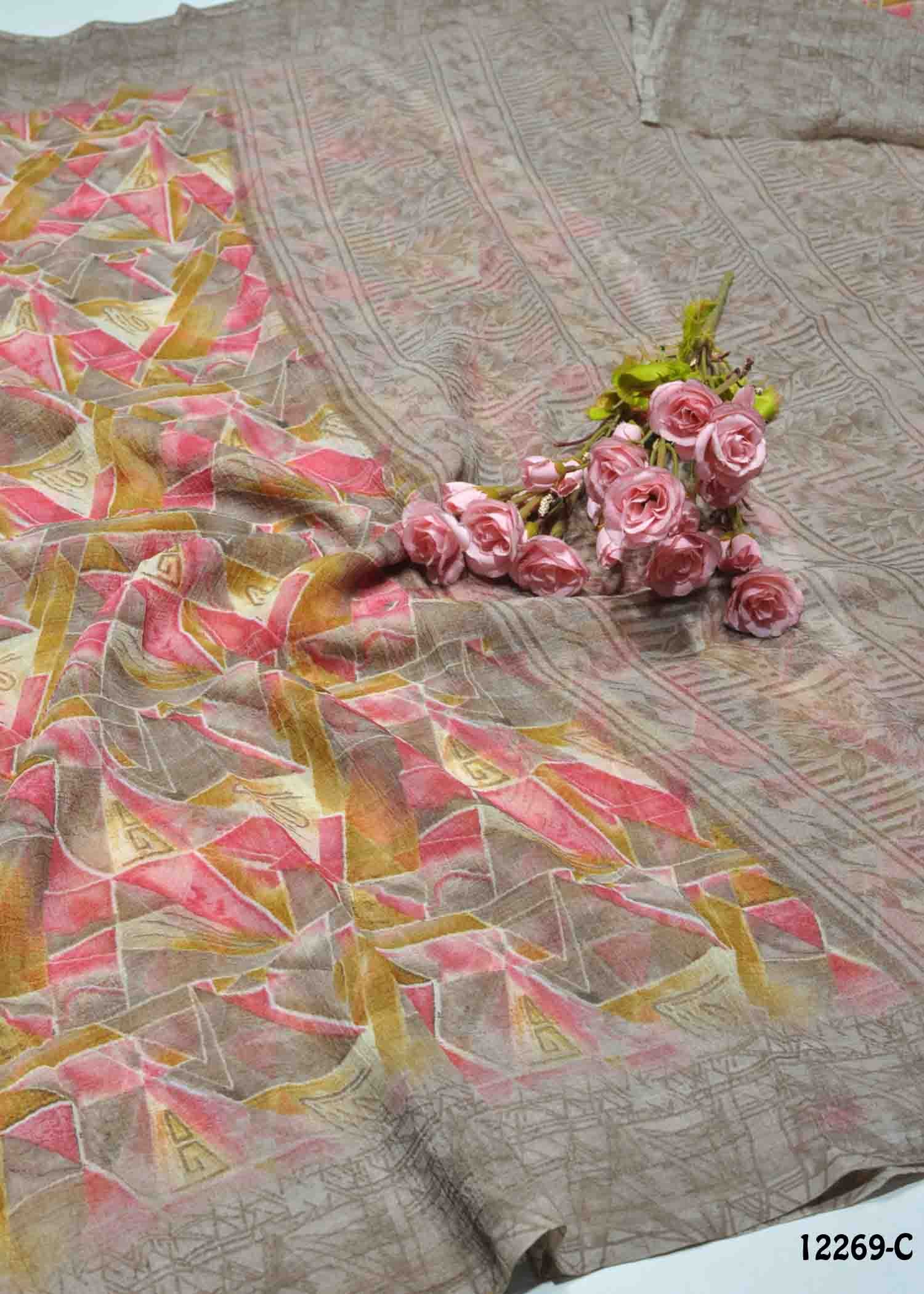 Rakshitha -12269-C BeaverBrown Color New Arrival Marble Chiffon Saree CM1324812 (RR8E)