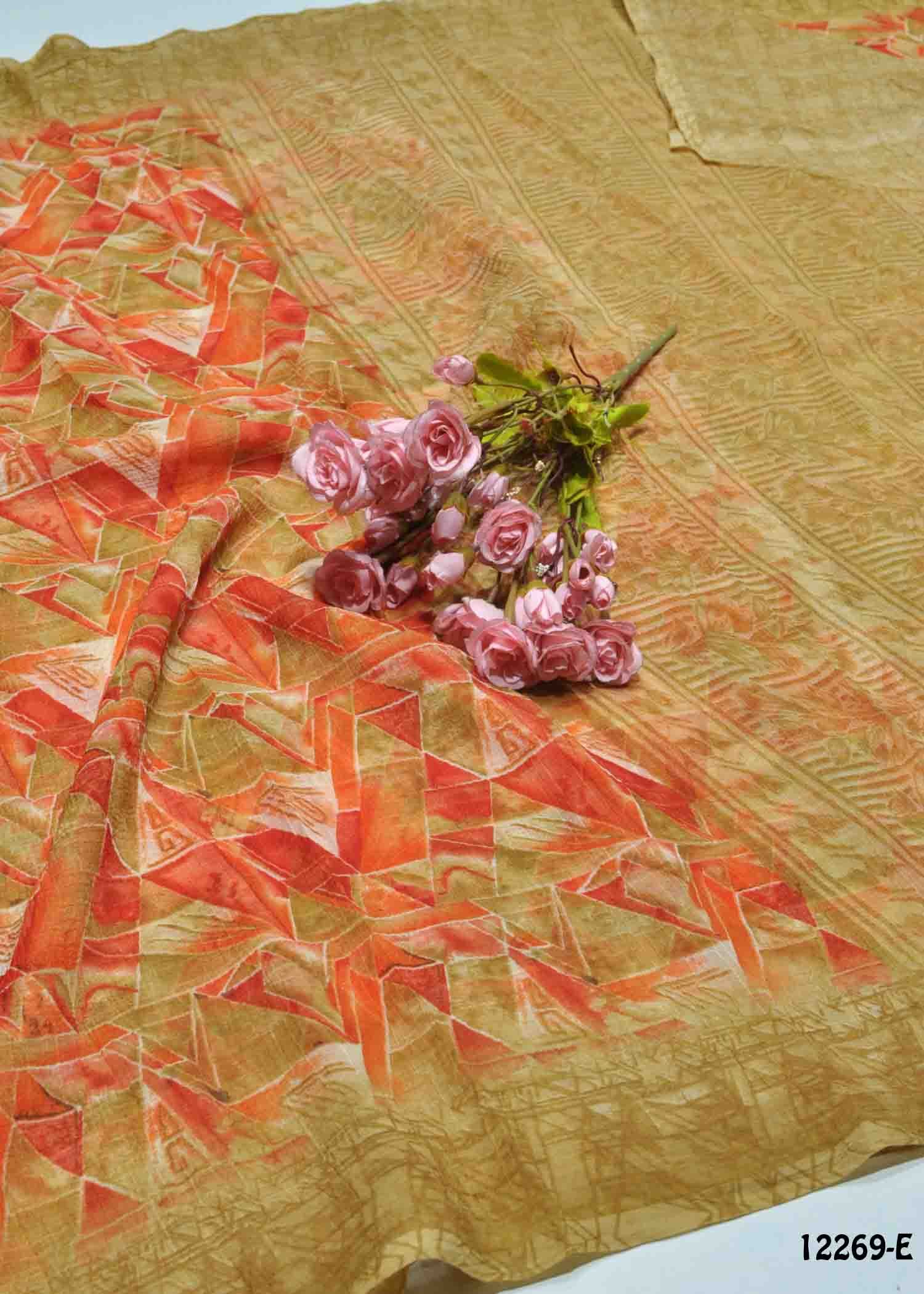 Rakshitha -12269-E Mustard Color New Arrival Marble Chiffon Saree CM1324812 (RR8E)