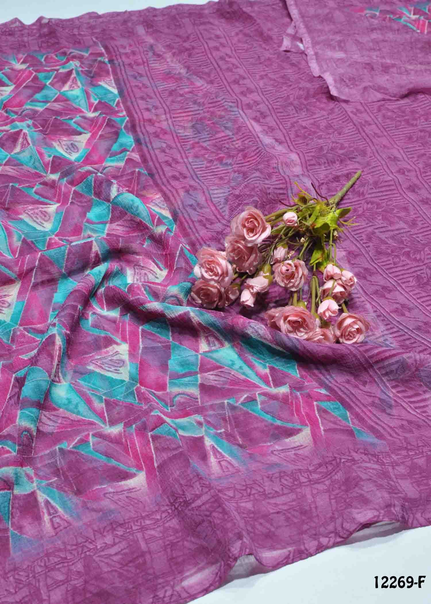 Rakshitha -12269-F Purple Color New Arrival Marble Chiffon Saree CM1324812 (RR8E)