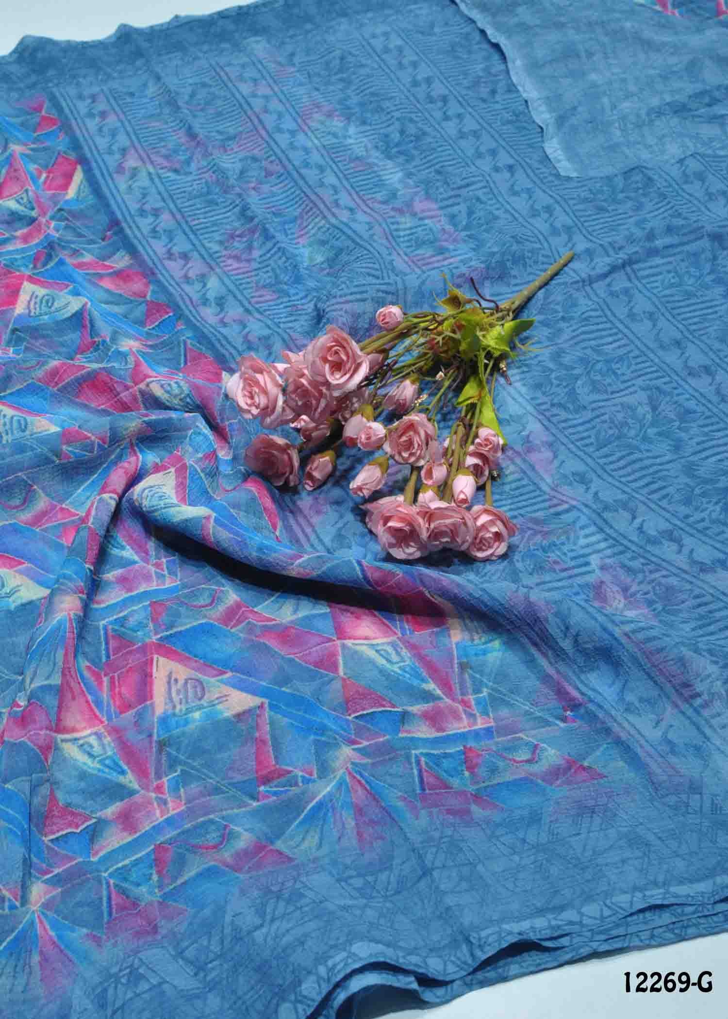 Rakshitha -12269-G Blue Color New Arrival Marble Chiffon Saree CM1324812 (RR8E)