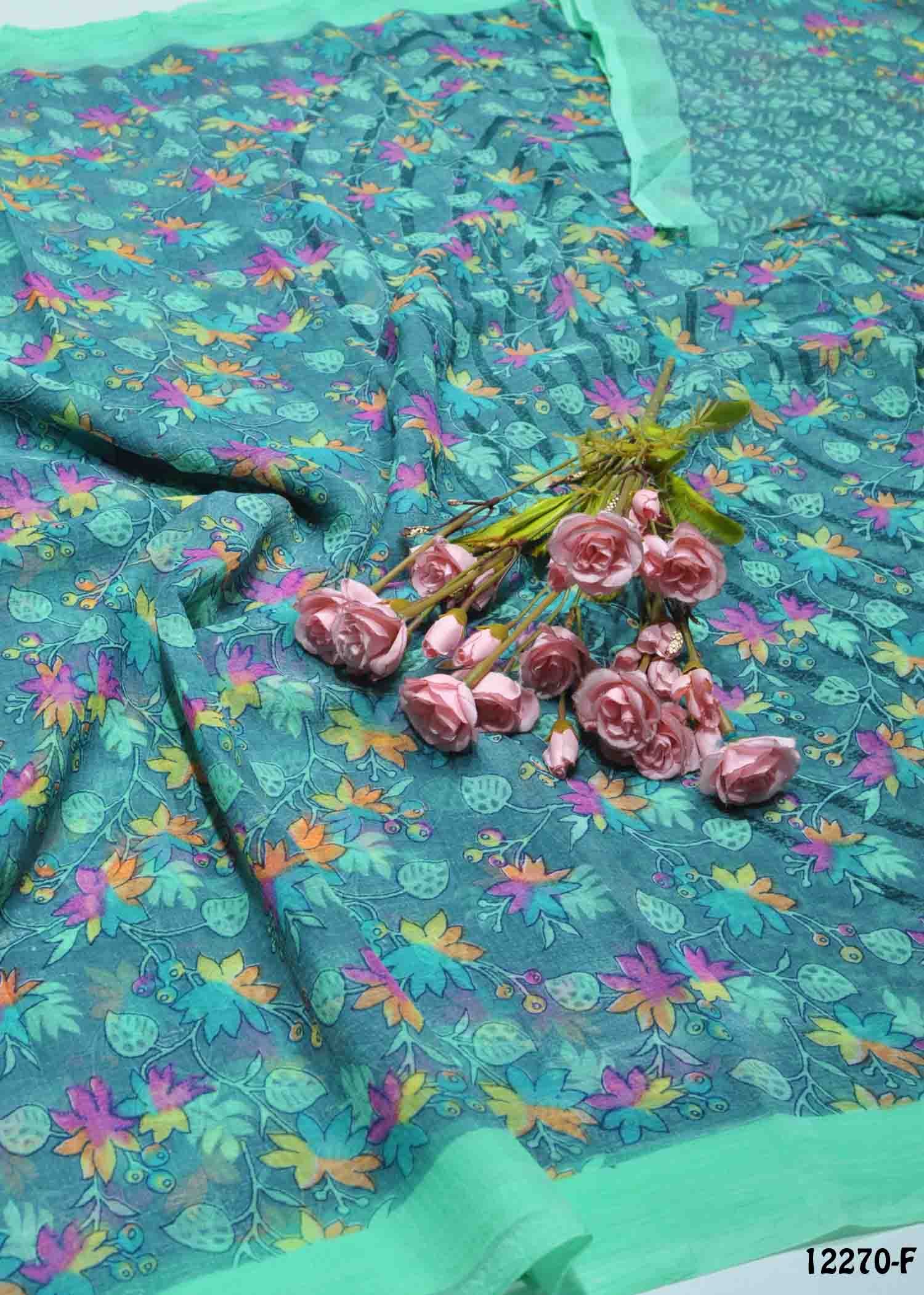 Poojitha -12270-F Sapphire Green Color New Arrival Marble Chiffon Saree CM1324812 (RR8E)