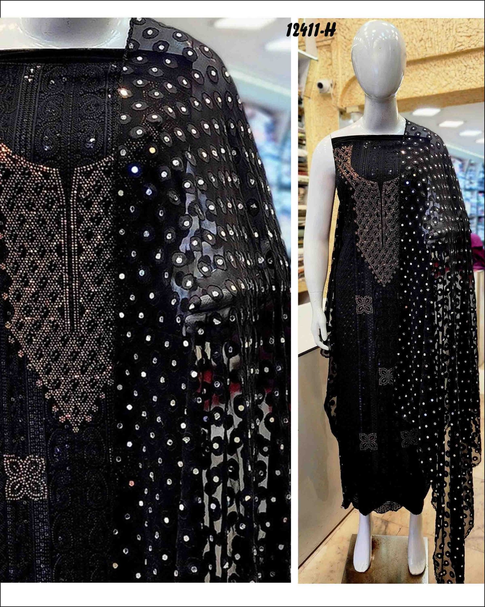 Hazel - 12411-H Black Color Georgette with elegant Chicken Neck design and intricate Handwork CM1314568 (RR1D)