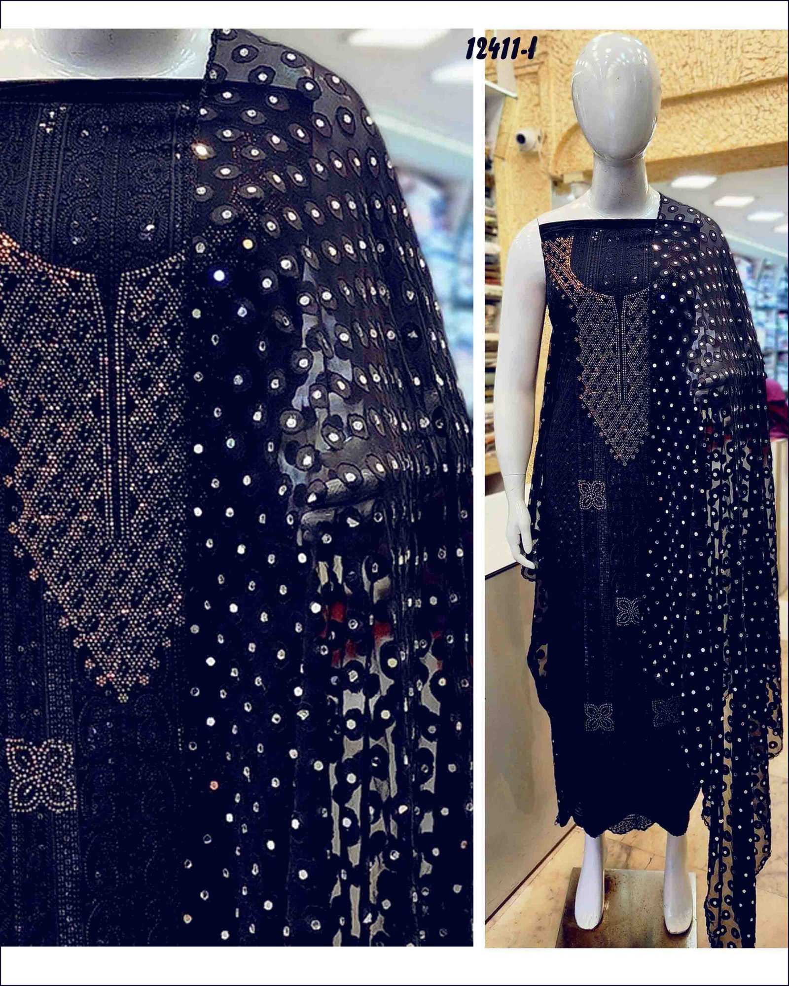 Hazel - 12411-I NavyBlue Color Georgette with elegant Chicken Neck design and intricate Handwork CM1314568 (RR1D)