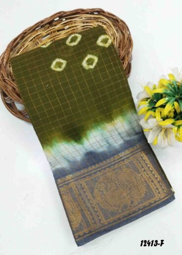 Madhulla -12413-F  OliveGreen  Color Madurai Chungudi Cotton Saree CM1320711 [RR4E]