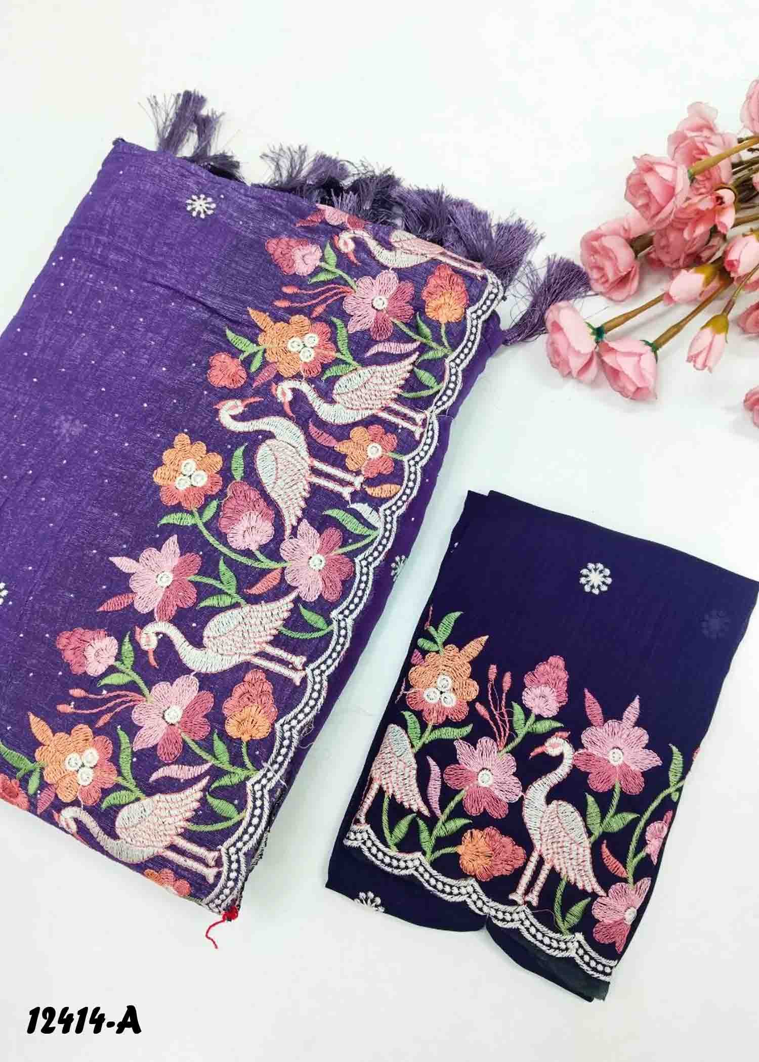 Mayura - 12414-A IndigoPurple Color New Arrival Trendy Crush Tissue Silk Saree CM1277131 (RR8C)