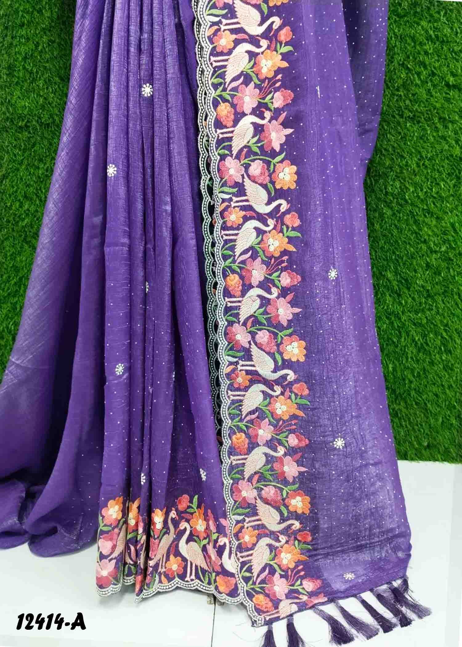 Mayura - 12414-A IndigoPurple Color New Arrival Trendy Crush Tissue Silk Saree CM1277131 (RR8C)