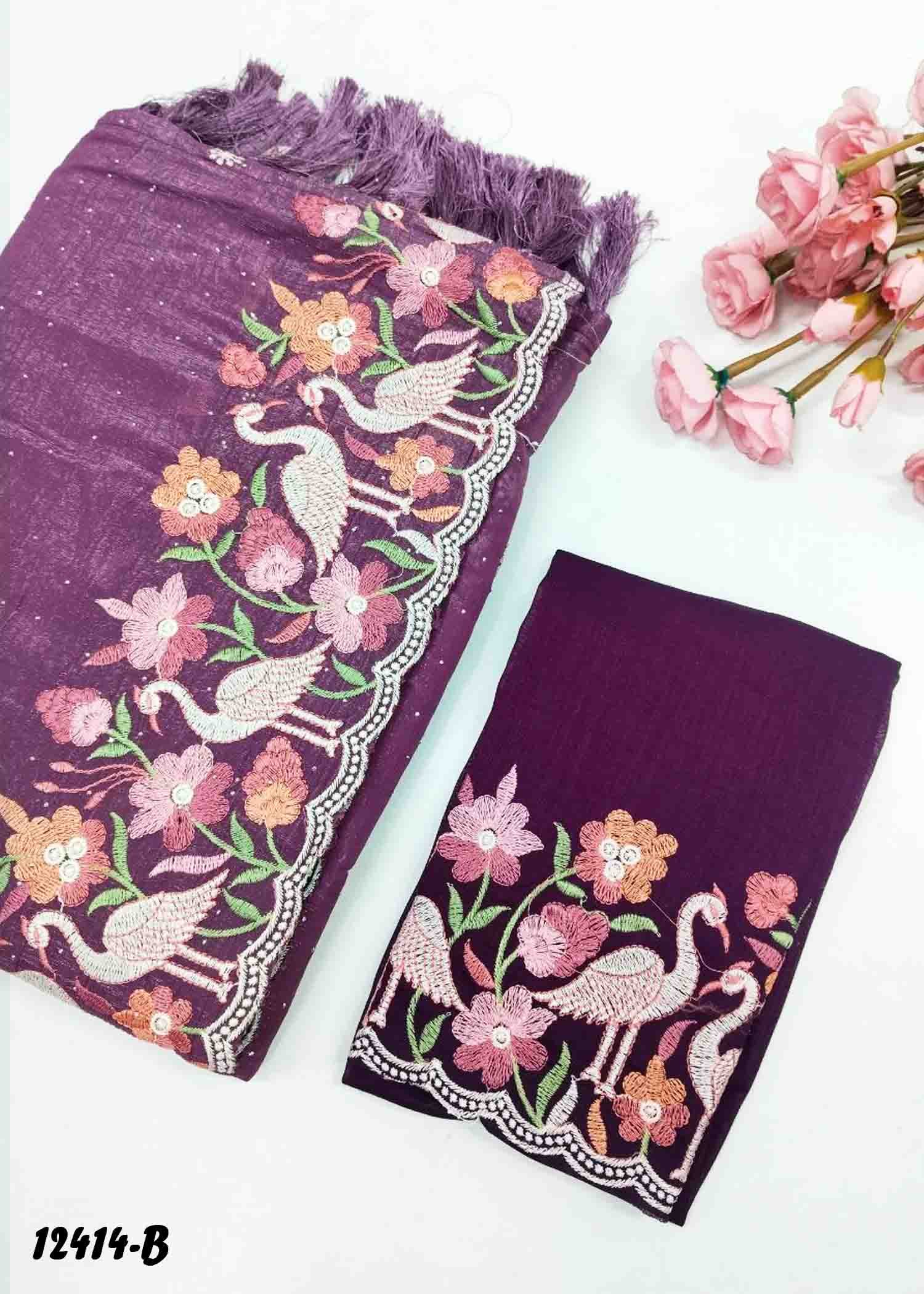 Mayura - 12414-B FigPurple Color New Arrival Trendy Crush Tissue Silk Saree CM1277131 (RR8C)