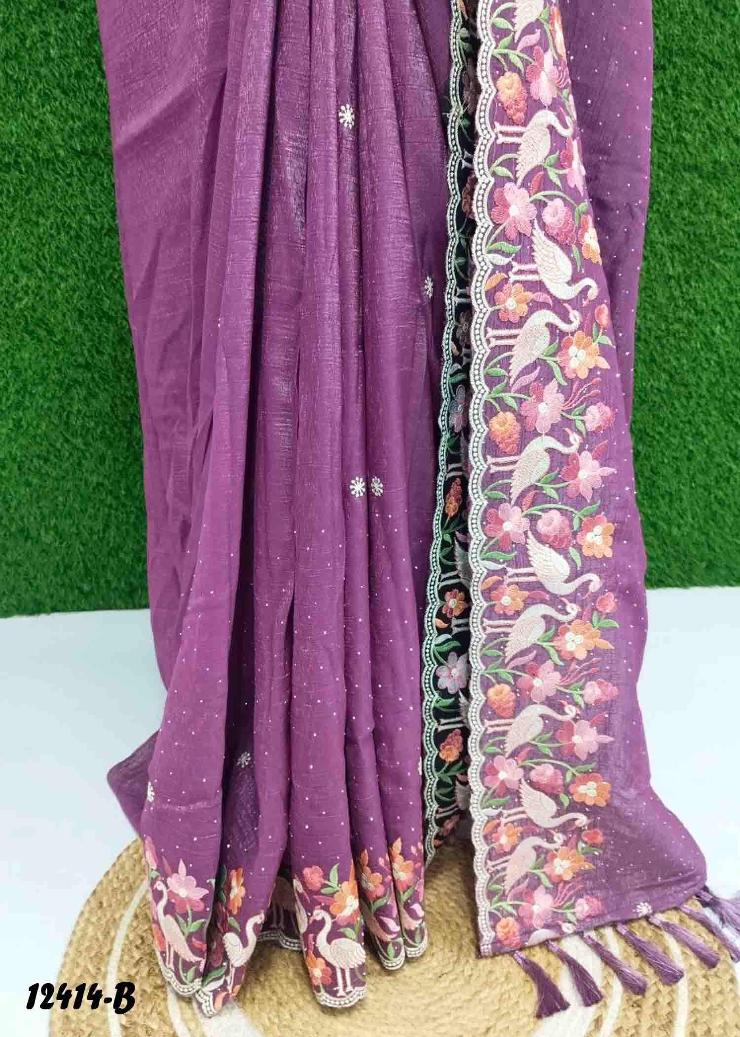 Mayura - 12414-B FigPurple Color New Arrival Trendy Crush Tissue Silk Saree CM1277131 (RR8C)