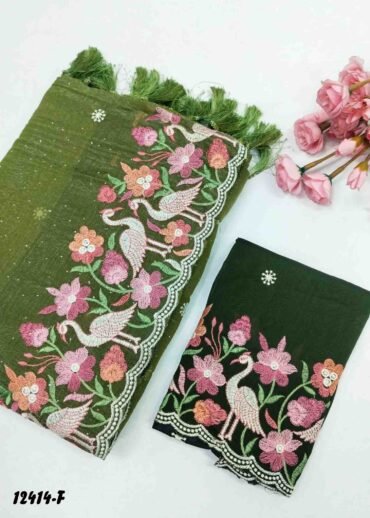 Mayura - 12414-F  OliveGreen Color New Arrival Trendy Crush Tissue Silk Saree CM1277131 (RR8C)