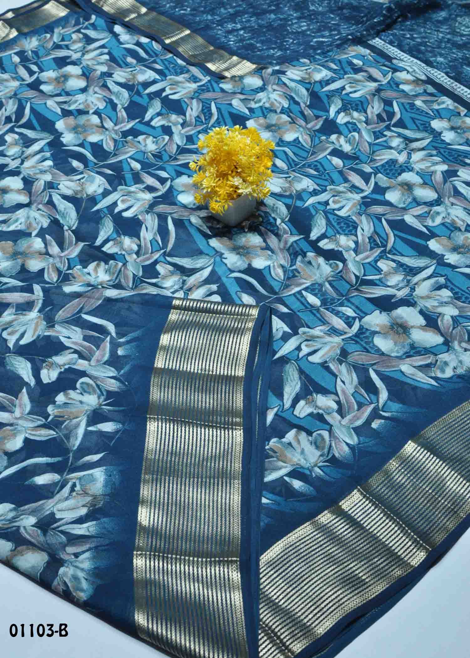 Tharagai - 01103-B PeacockBlue Color Excellent Soft Chiffon Saree CM1351753(LR9C)