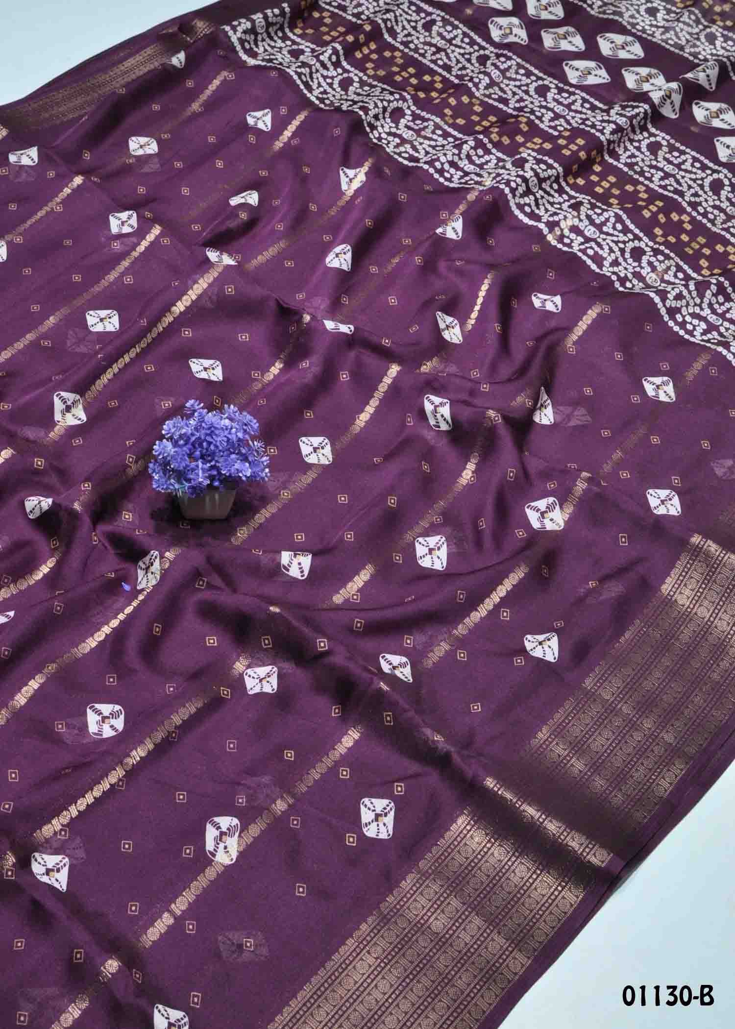 Anitha - 01130-B Purple Color Fancy Moss Chiffon Saree CM1350730 (LR9E)